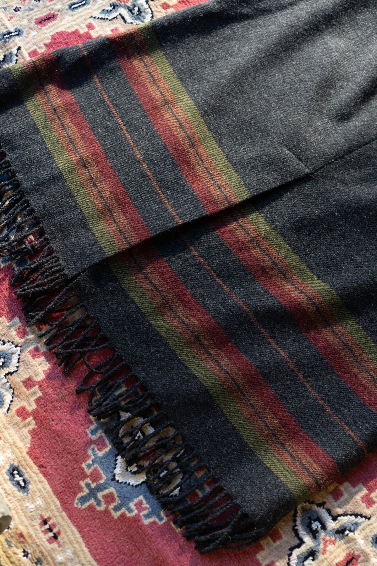 Sundance Charcoal Wool Striped Fringe Skirt