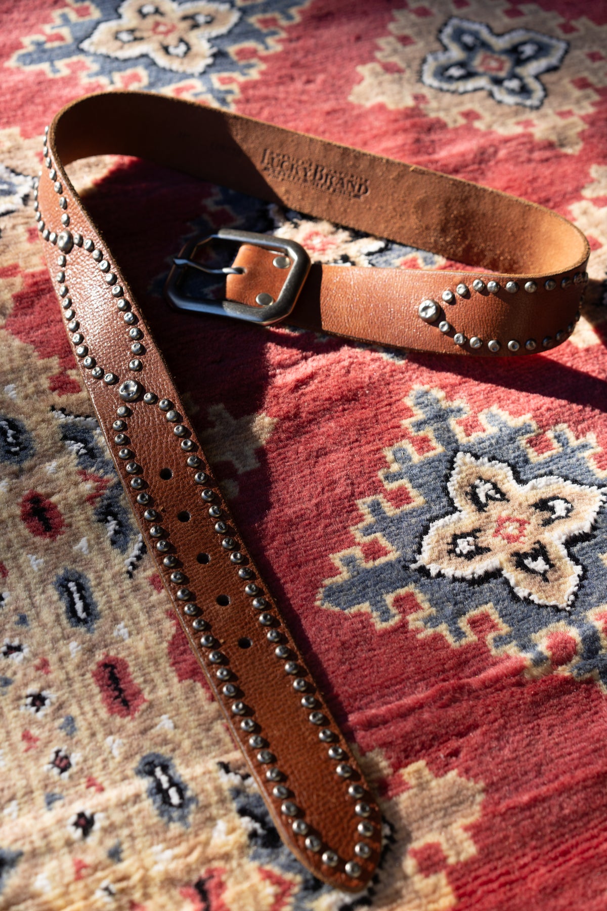 Lucky Brand Brown Leather Studded Belt