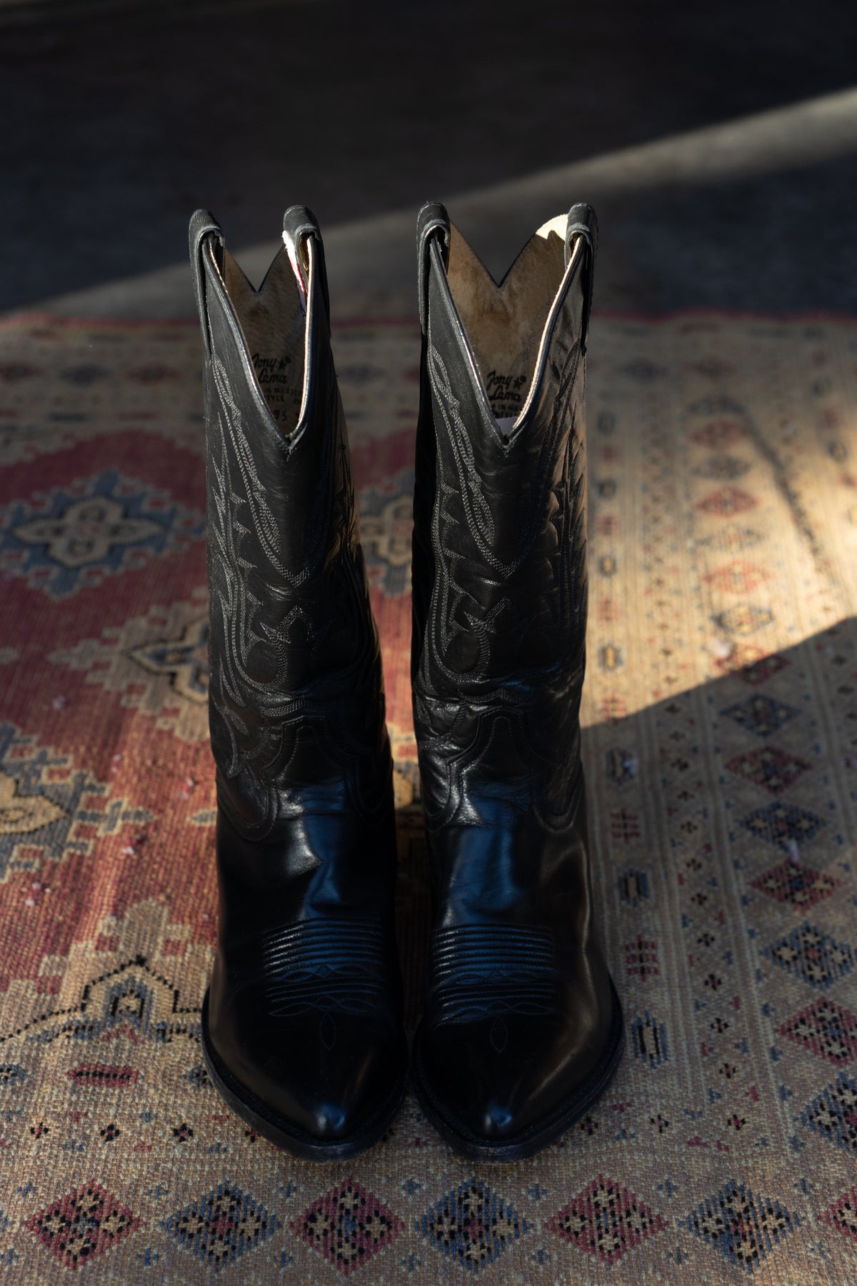 Tony Lama Black Leather Western Cowboy Boots
