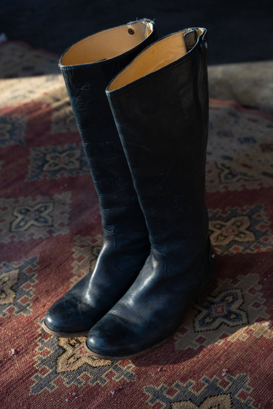 Frye Dark Blue Leather Tall Riding Boots