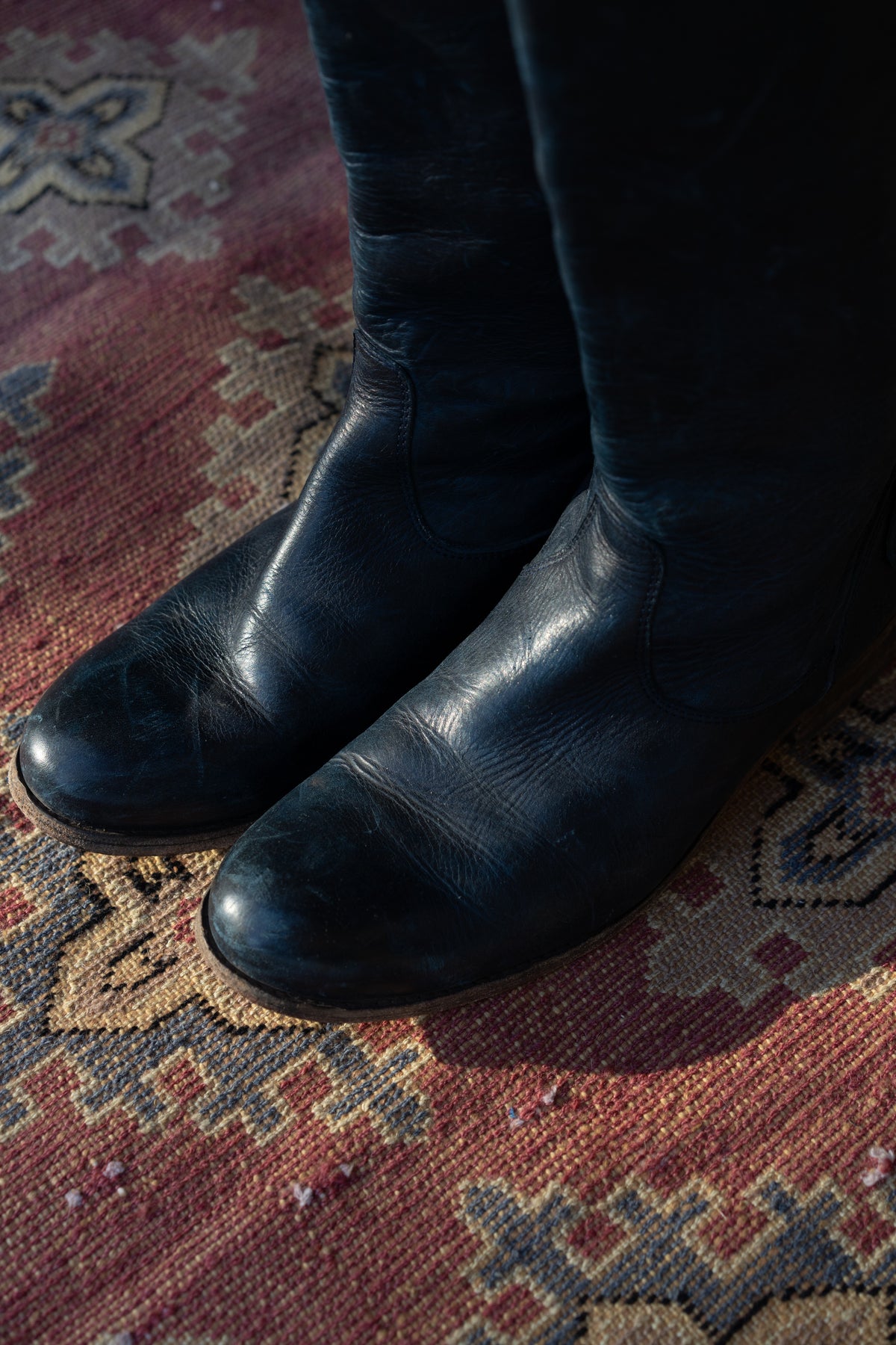 Frye Dark Blue Leather Tall Riding Boots