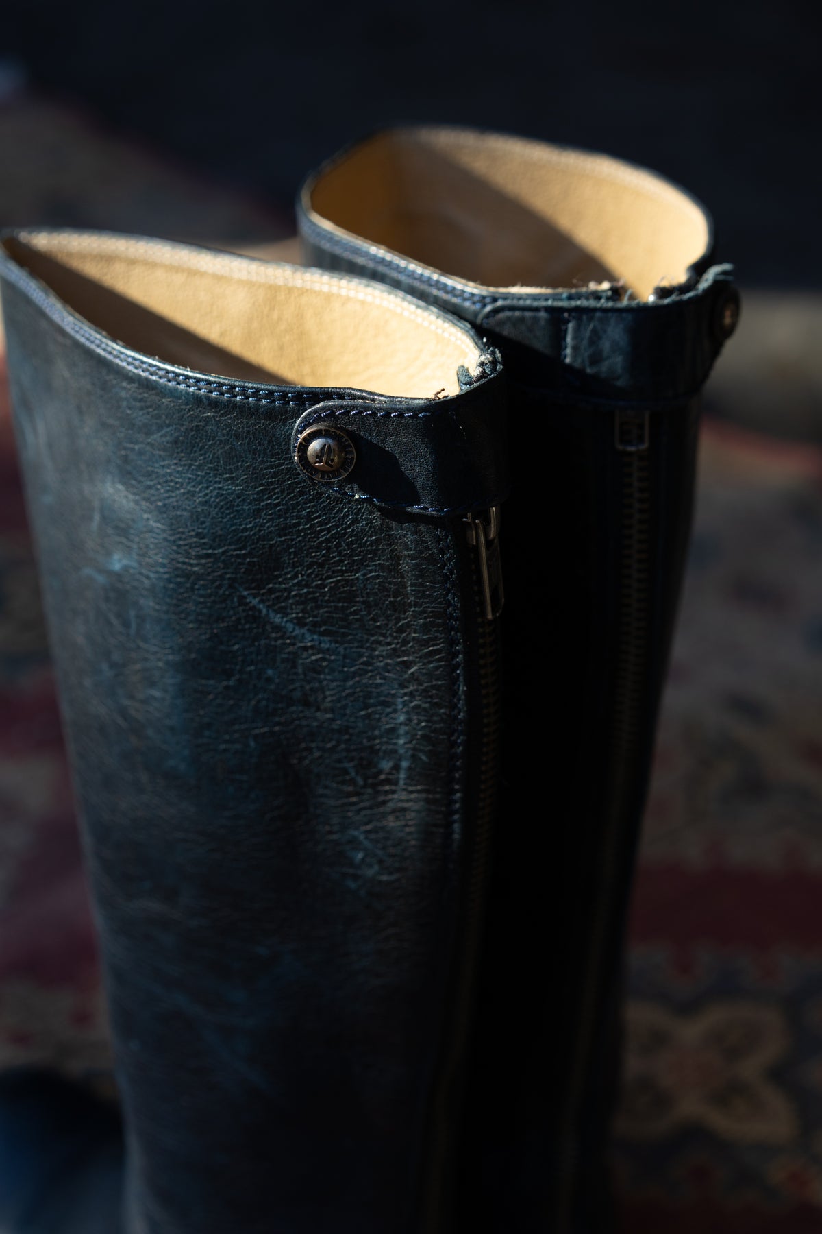 Frye Dark Blue Leather Tall Riding Boots