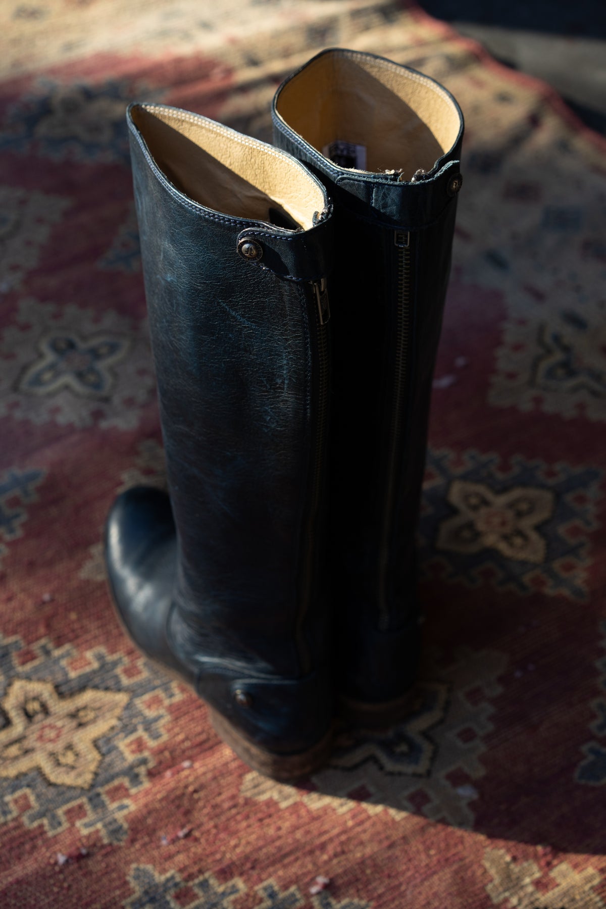 Frye Dark Blue Leather Tall Riding Boots