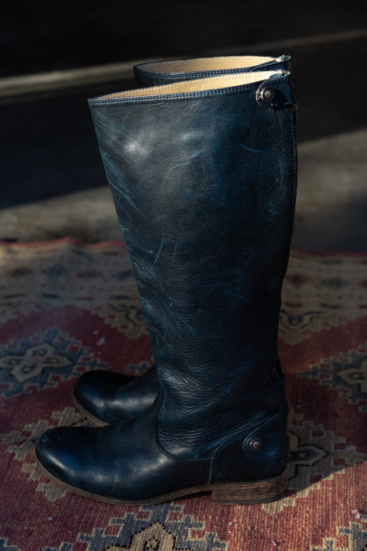 Frye Dark Blue Leather Tall Riding Boots