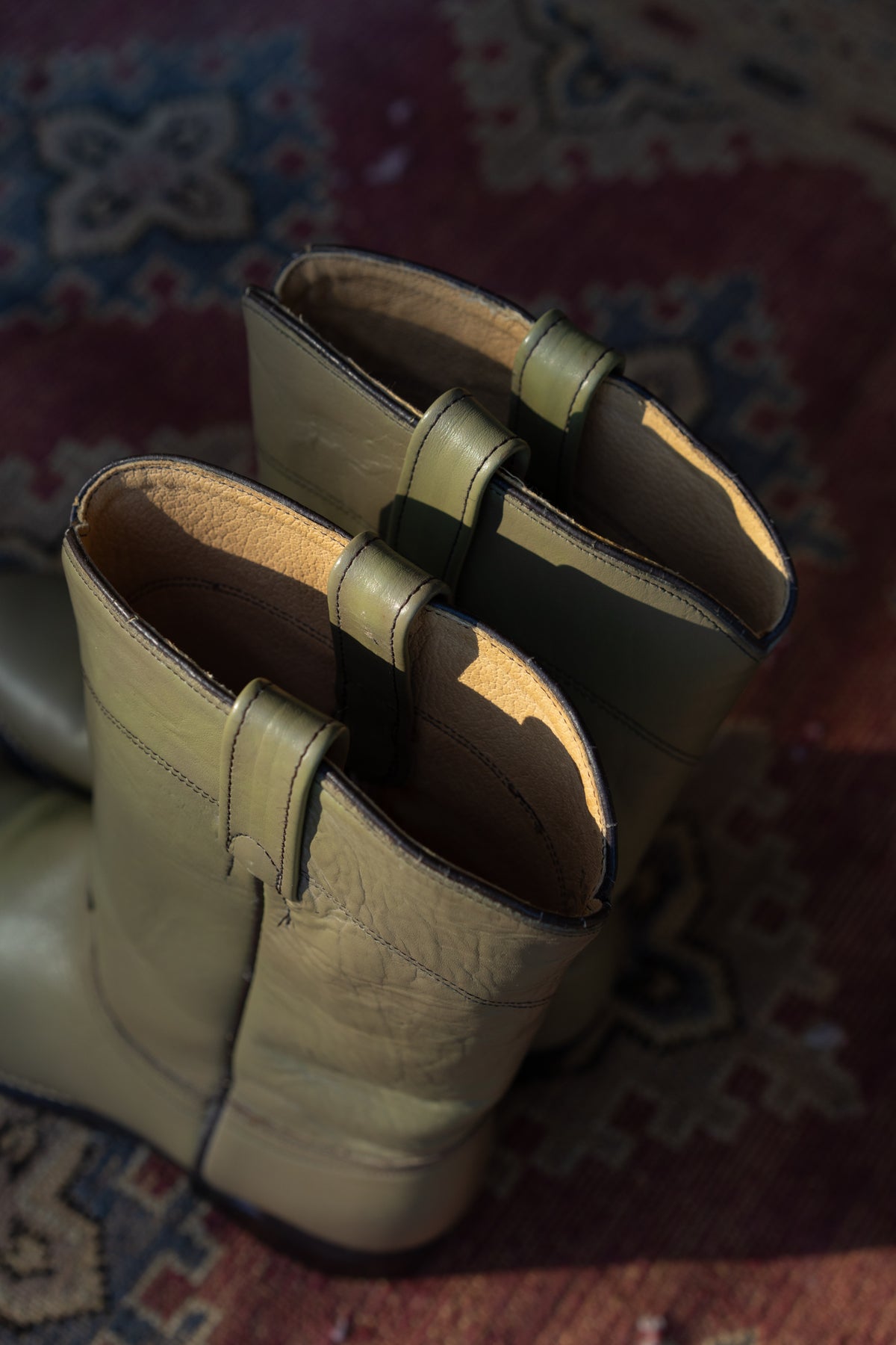 Olive Green Leather Roper Western Boots