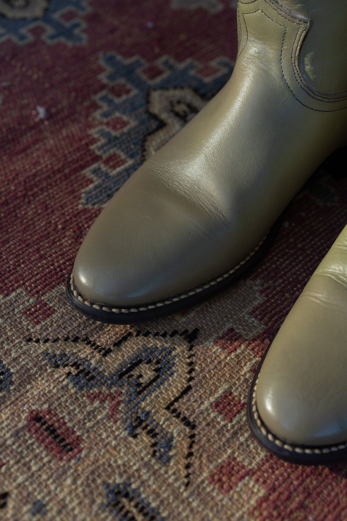 Olive Green Leather Roper Western Boots