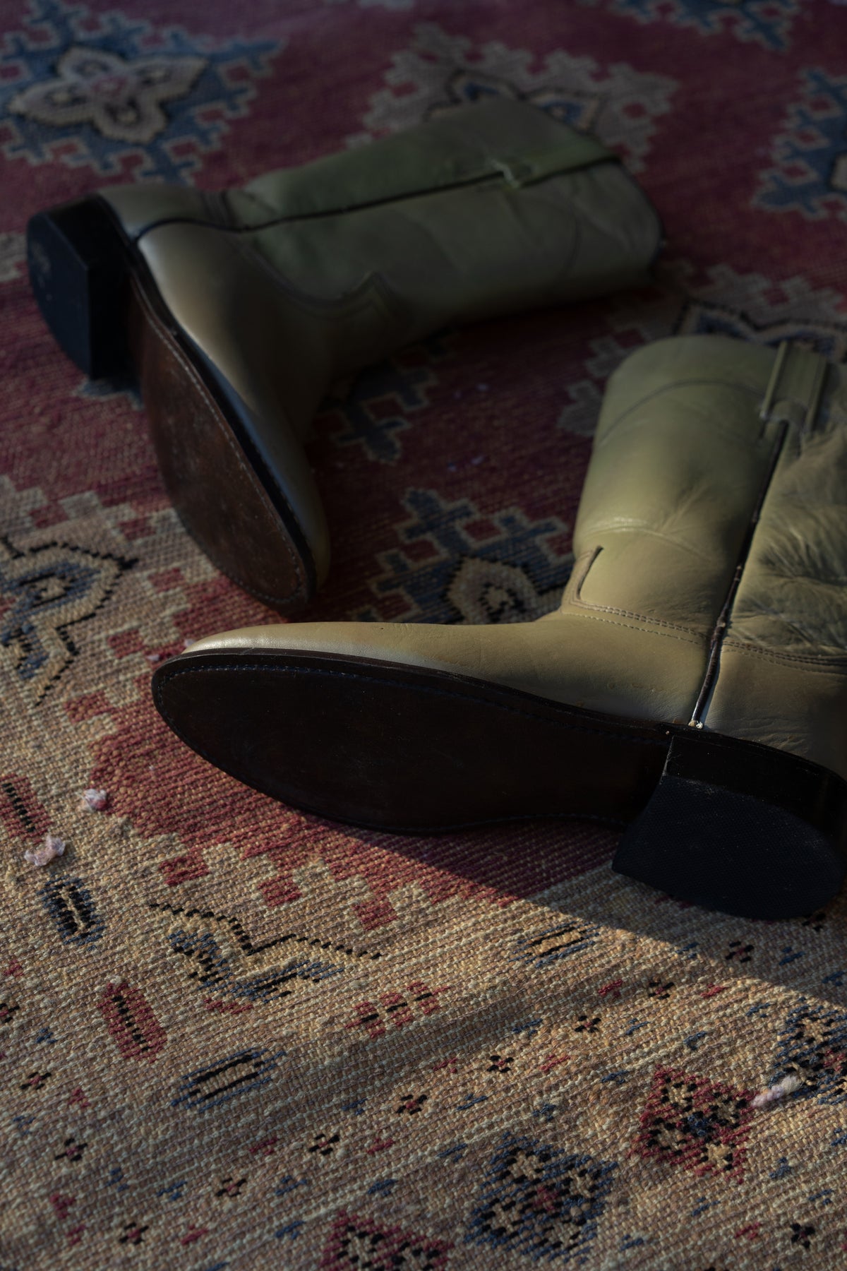Olive Green Leather Roper Western Boots