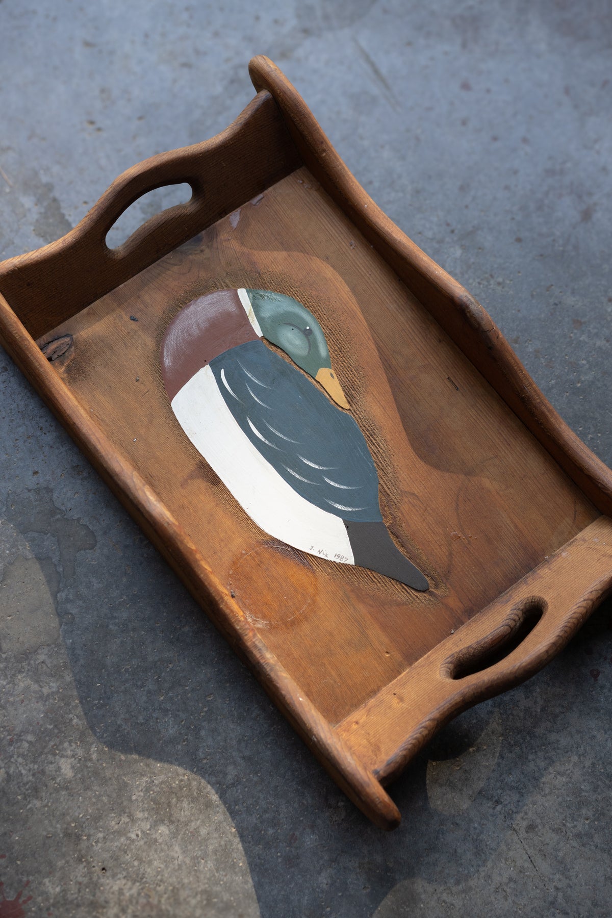 Hand-Painted Mallard Wood Tray