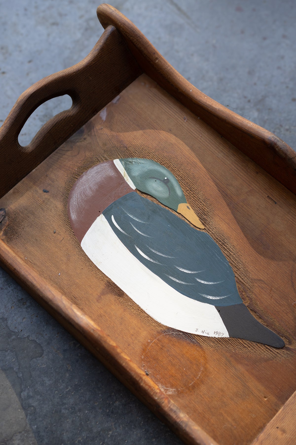 Hand-Painted Mallard Wood Tray