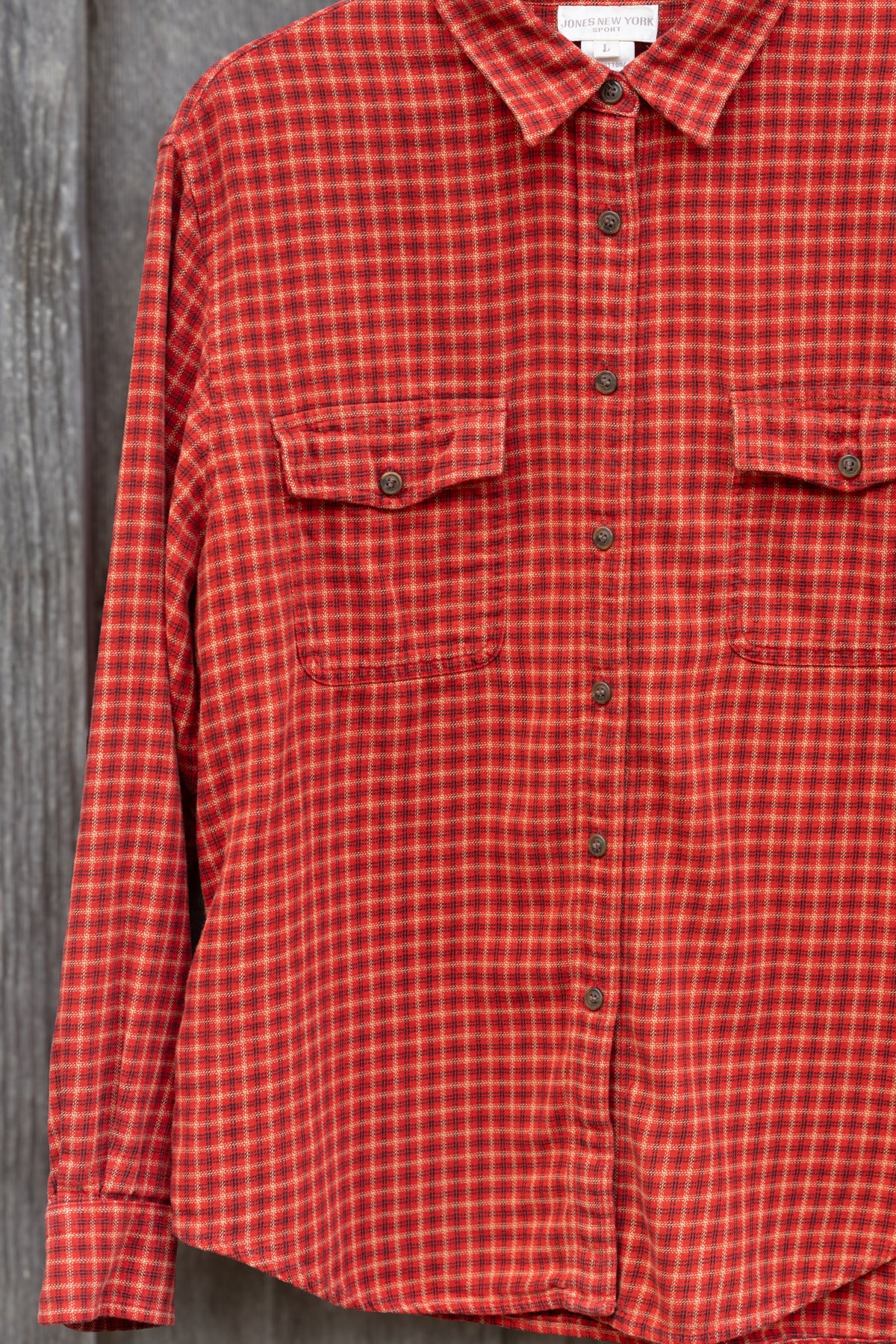 JNY Persimmon Plaid Cotton Button Down