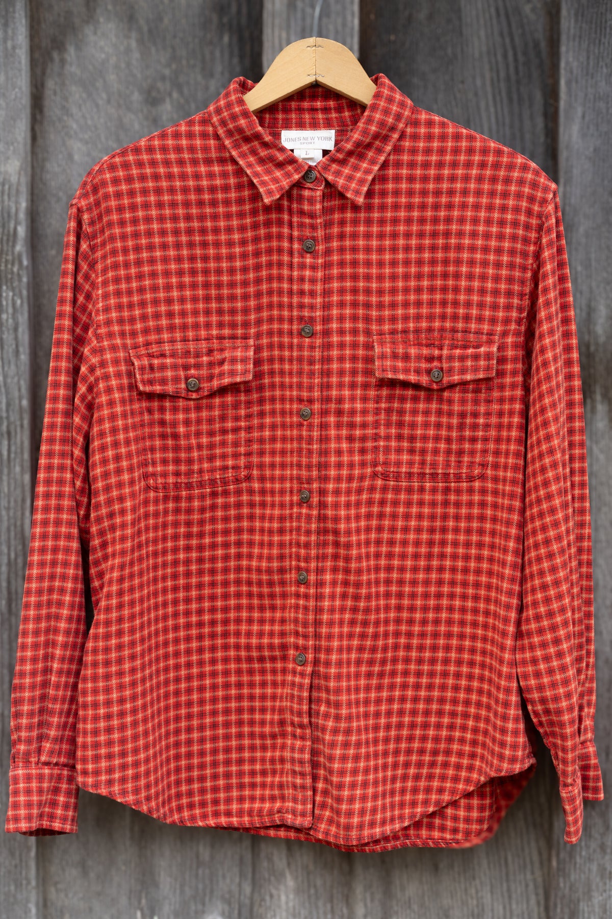 JNY Persimmon Plaid Cotton Button Down