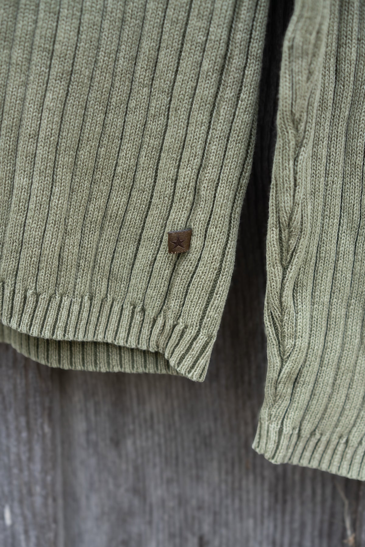 Ribbed Knit Camo Shoulder Patch Sweater