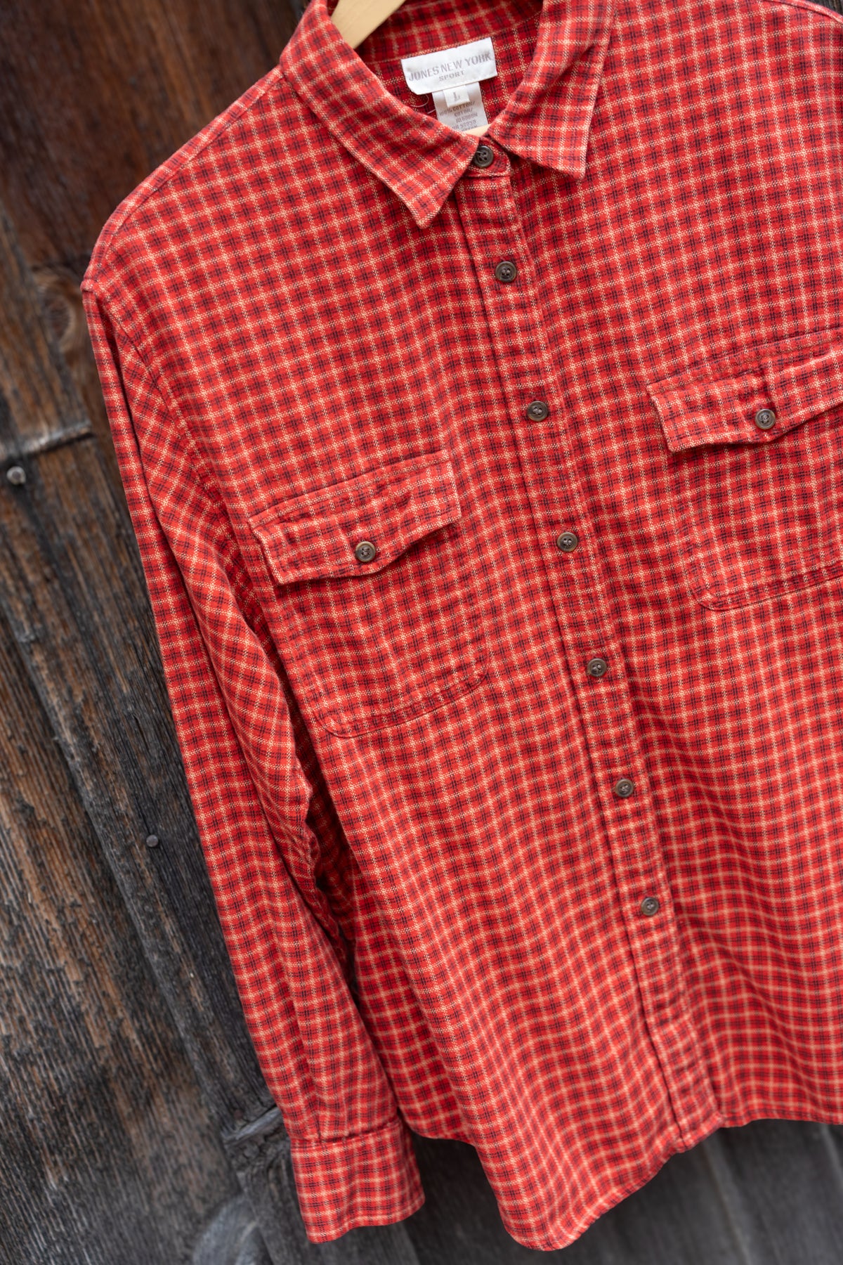 JNY Persimmon Plaid Cotton Button Down