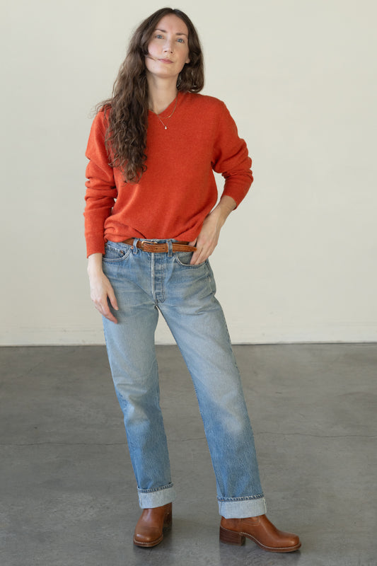 Tangerine Cashmere V-Neck Sweater