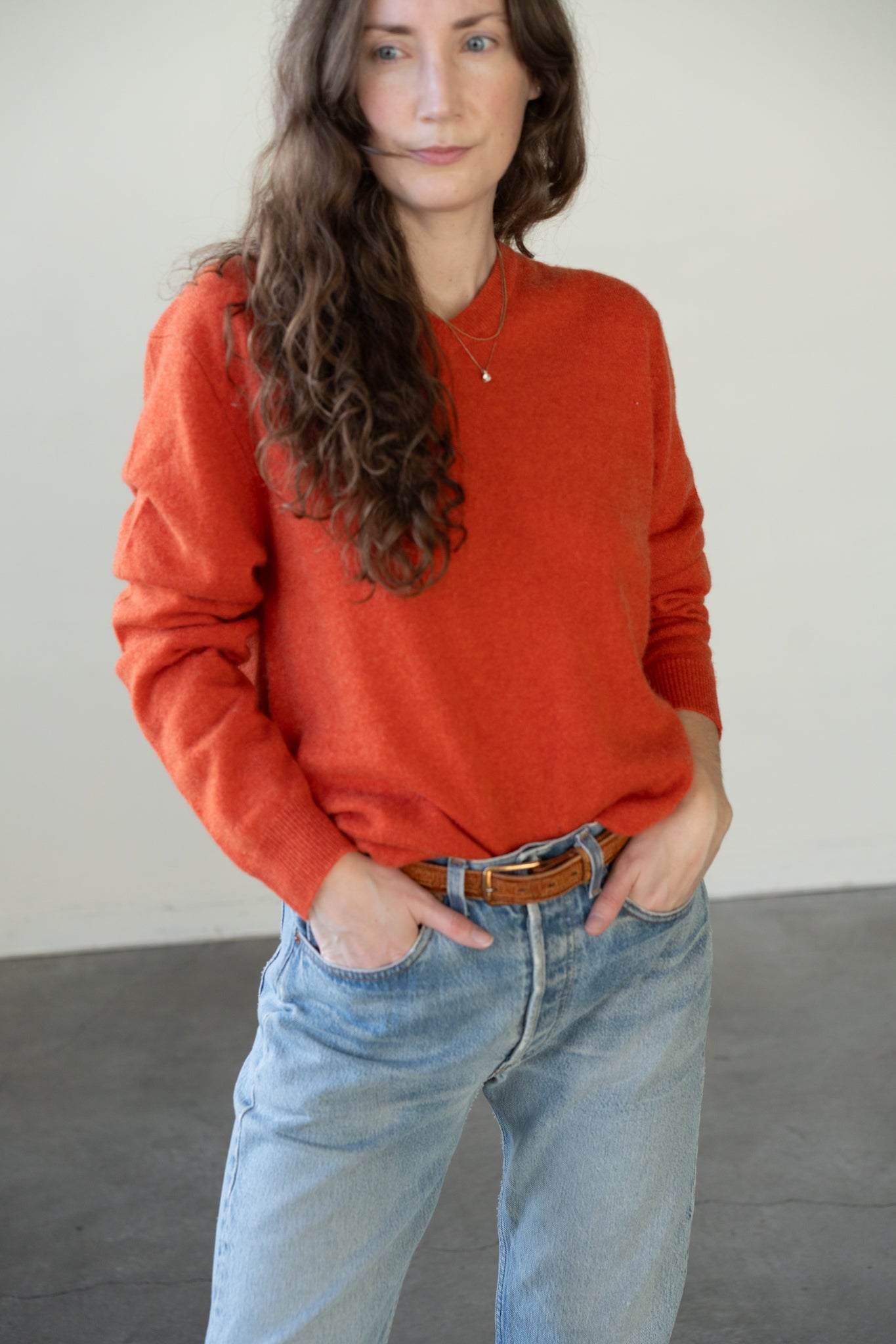 Tangerine Cashmere V-Neck Sweater