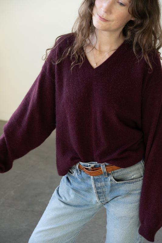 Cabernet Cashmere V-Neck Sweater