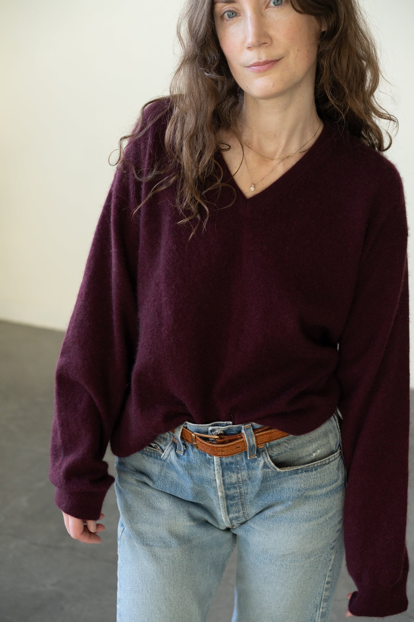 Cabernet Cashmere V-Neck Sweater