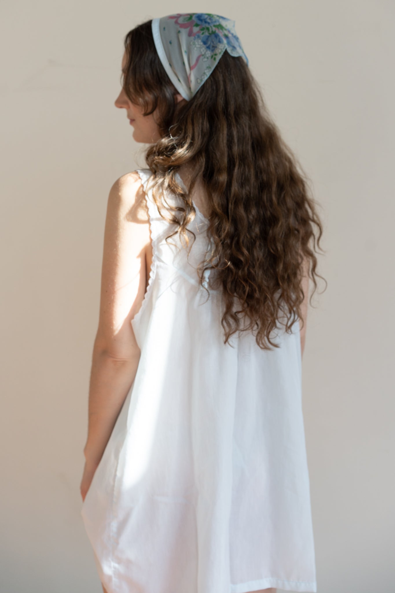 Blue Floral Ribbon Head Scarf