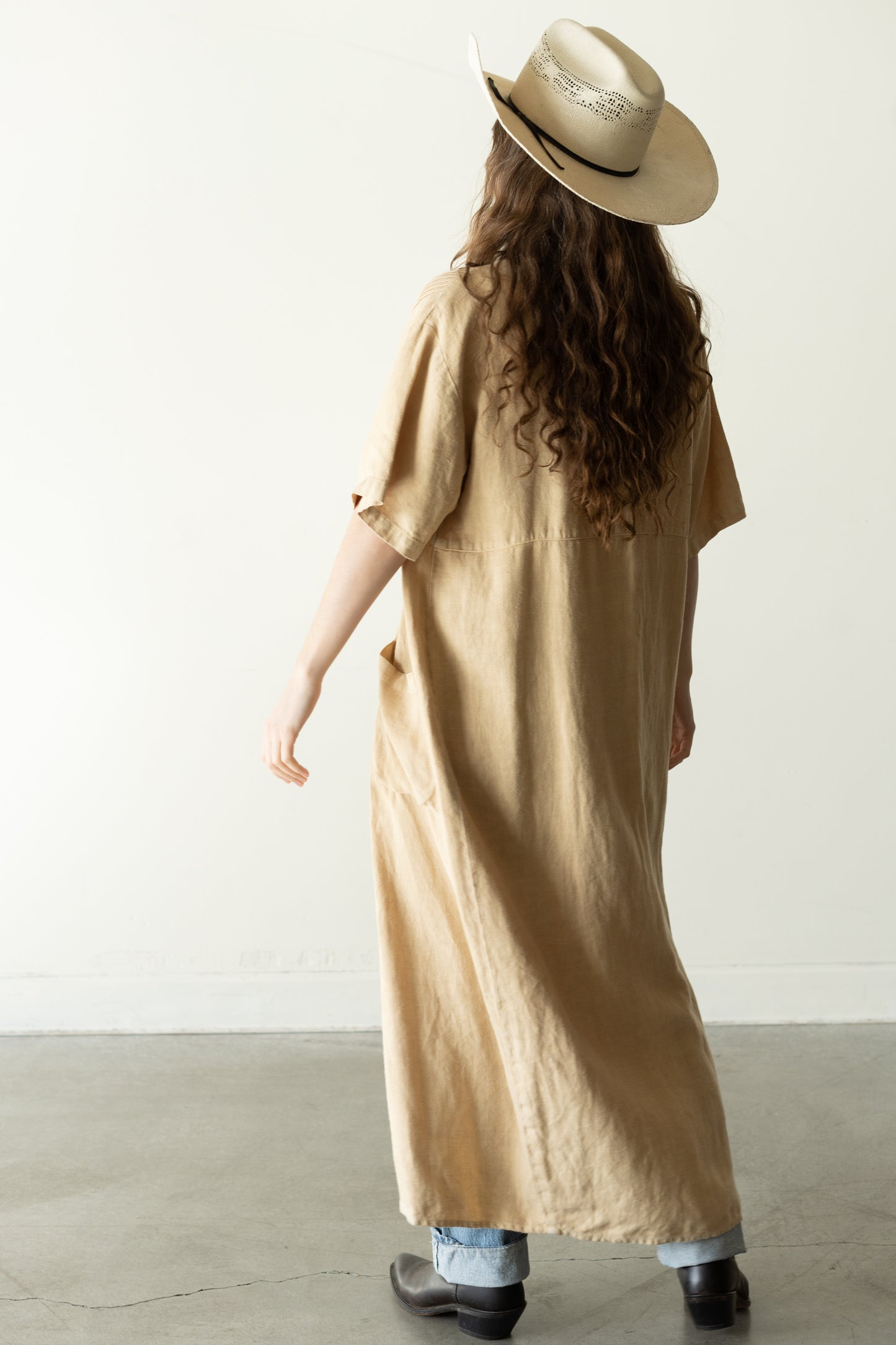 Pintuck Linen Maxi Dress