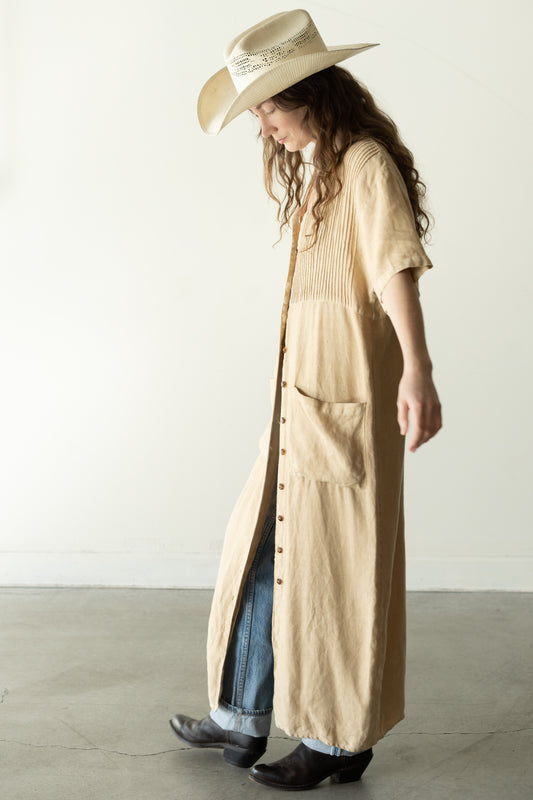 Pintuck Linen Maxi Dress