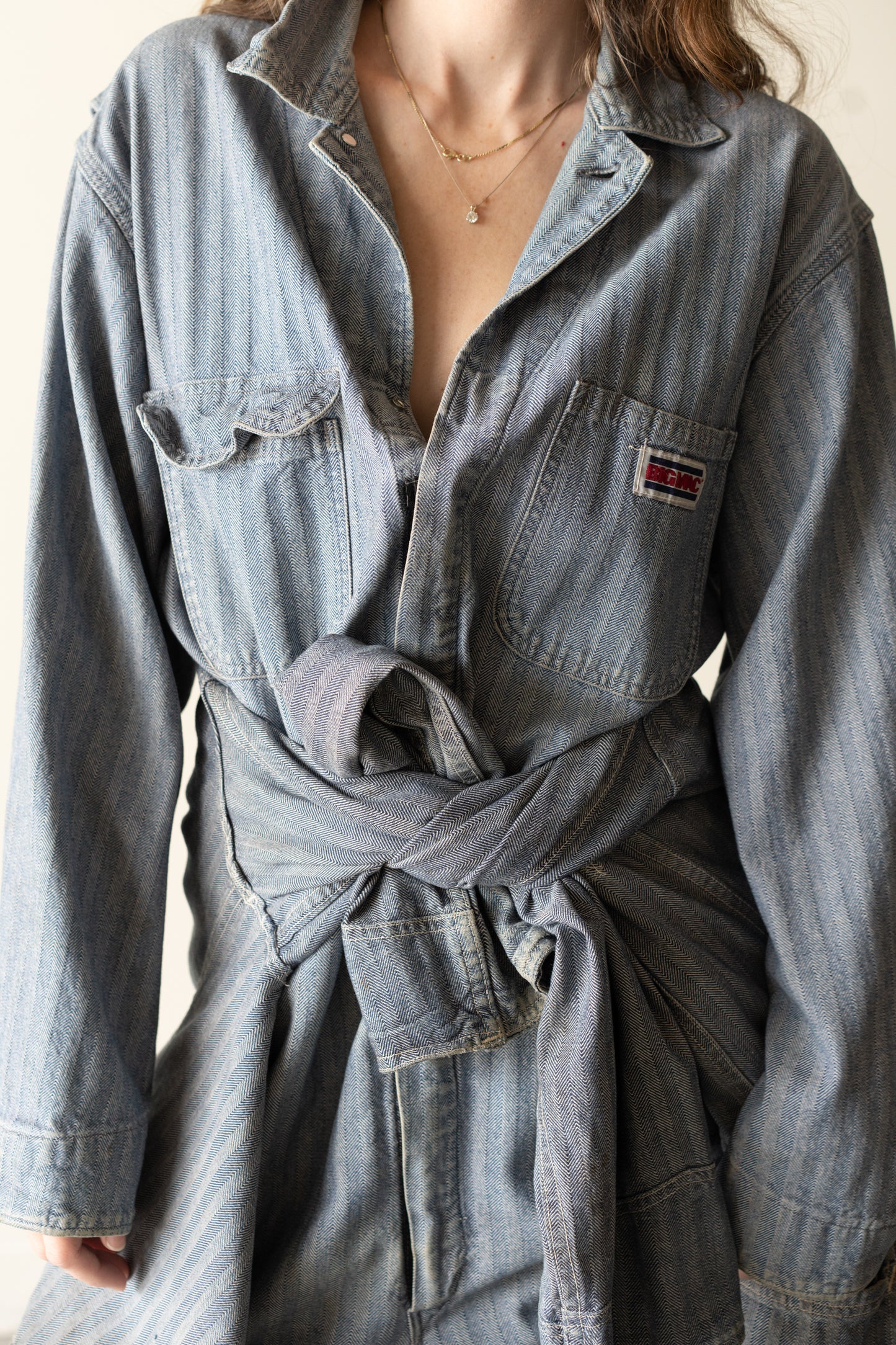 Big Mac Herringbone Denim Jumpsuit