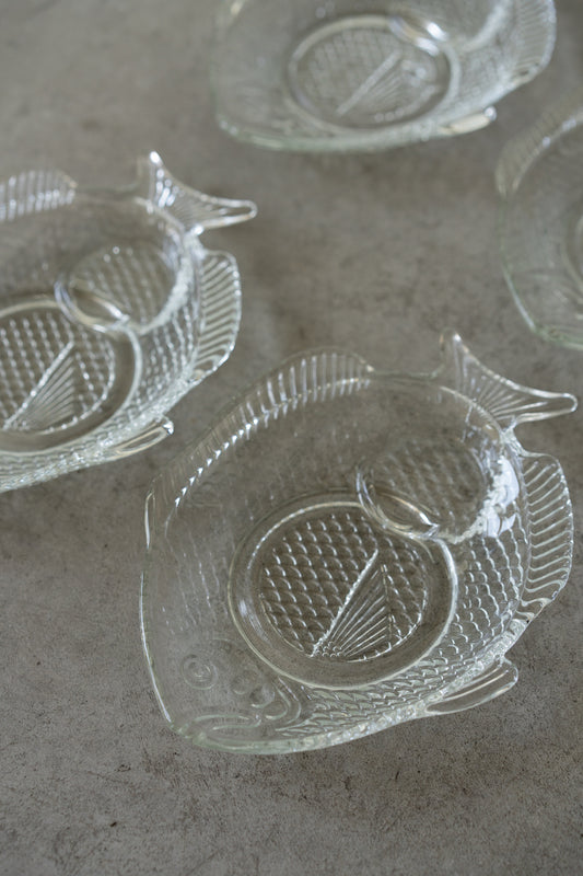Set of 4 Pressed Glass Fish Plates