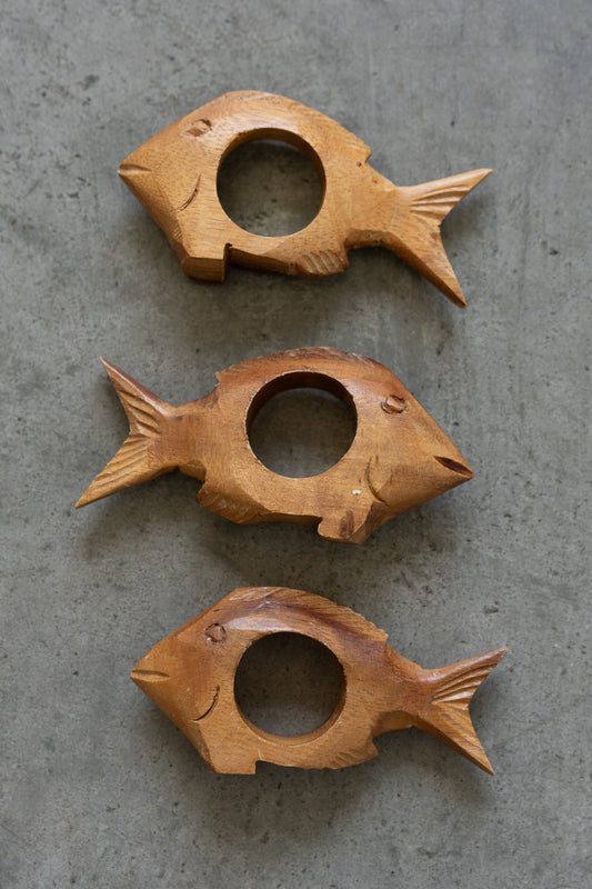 Hand-Carved Wooden Fish Napkin Rings