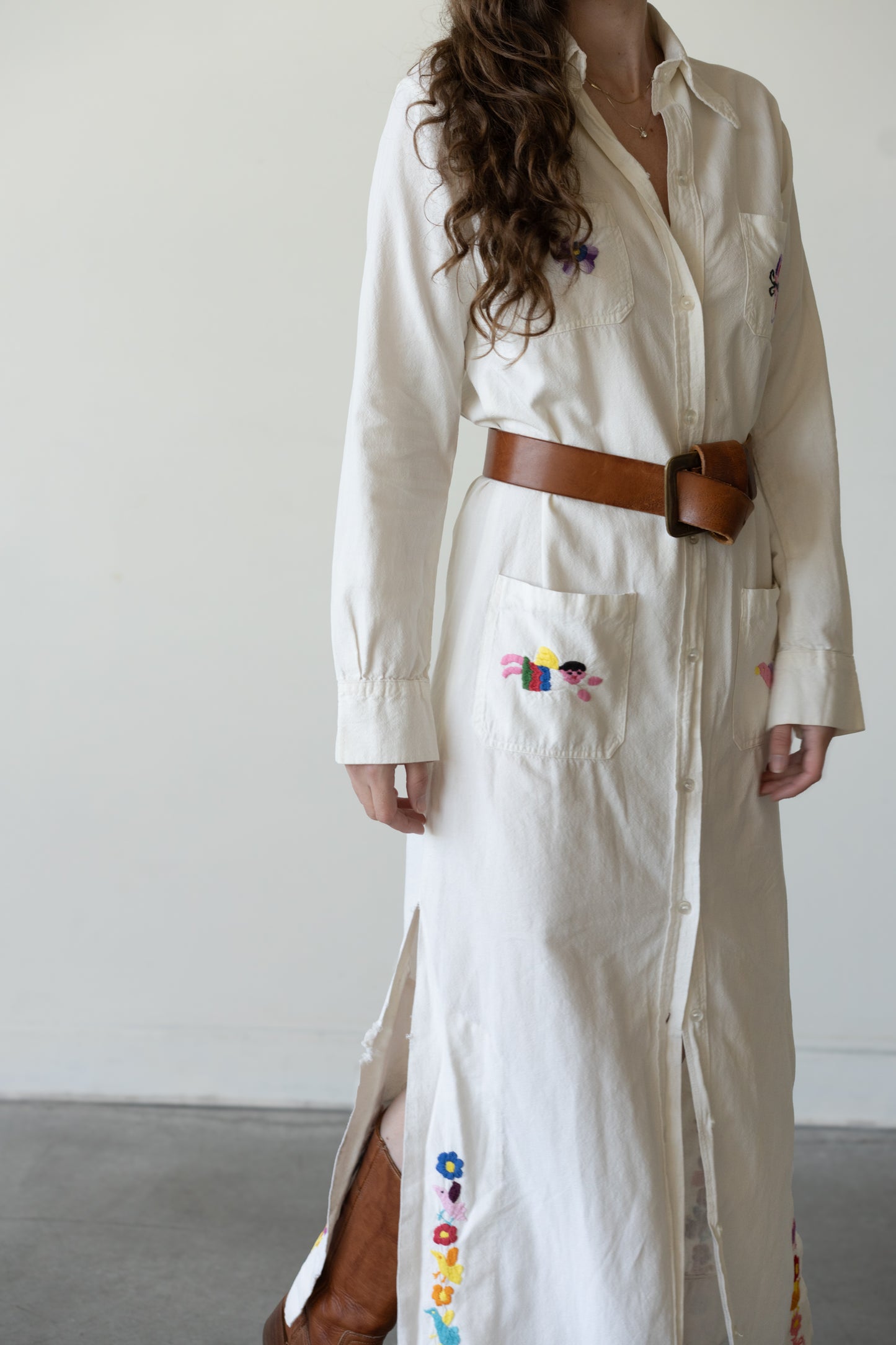 Folk Embroidered Shirt Dress