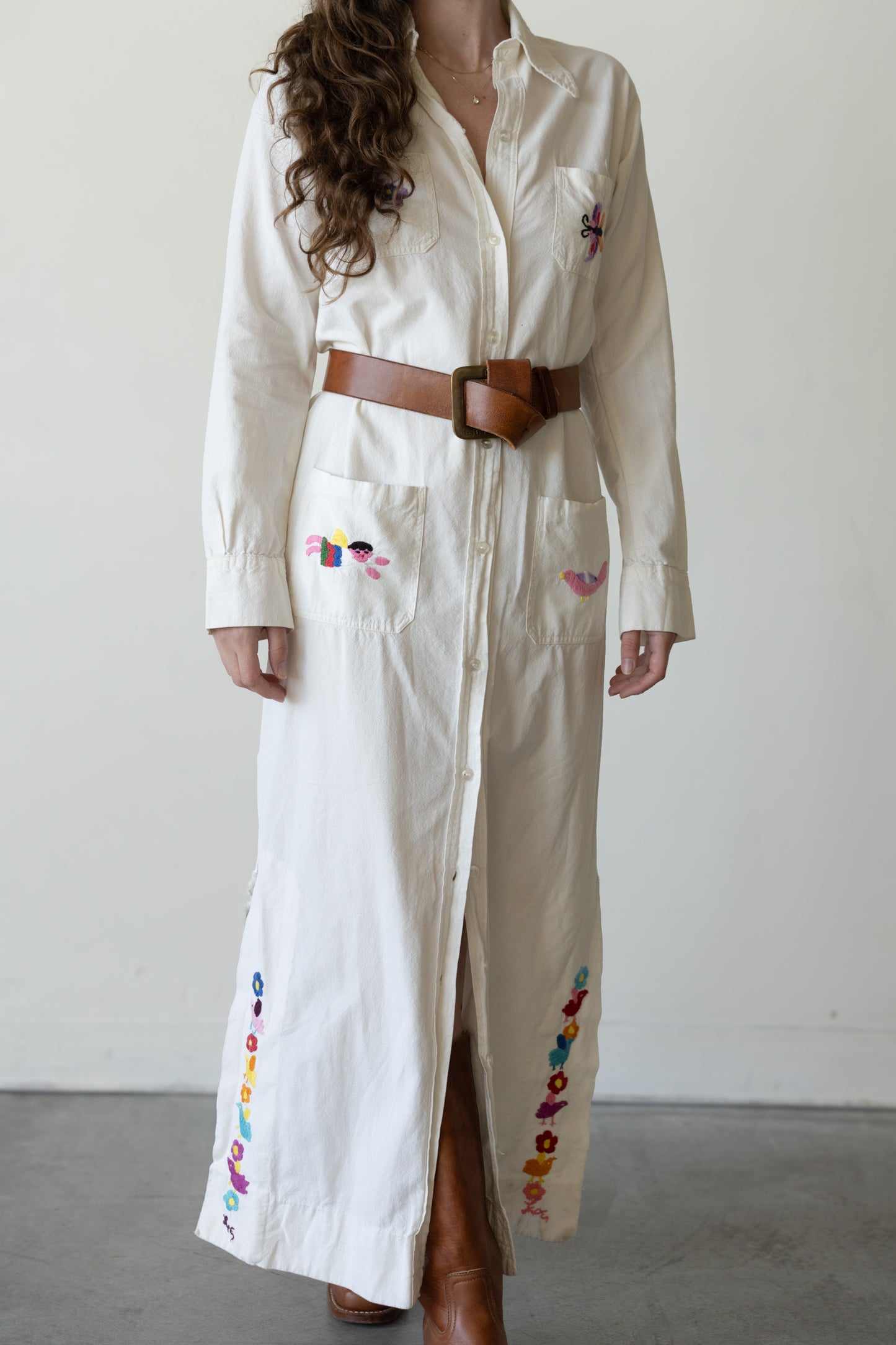 Folk Embroidered Shirt Dress