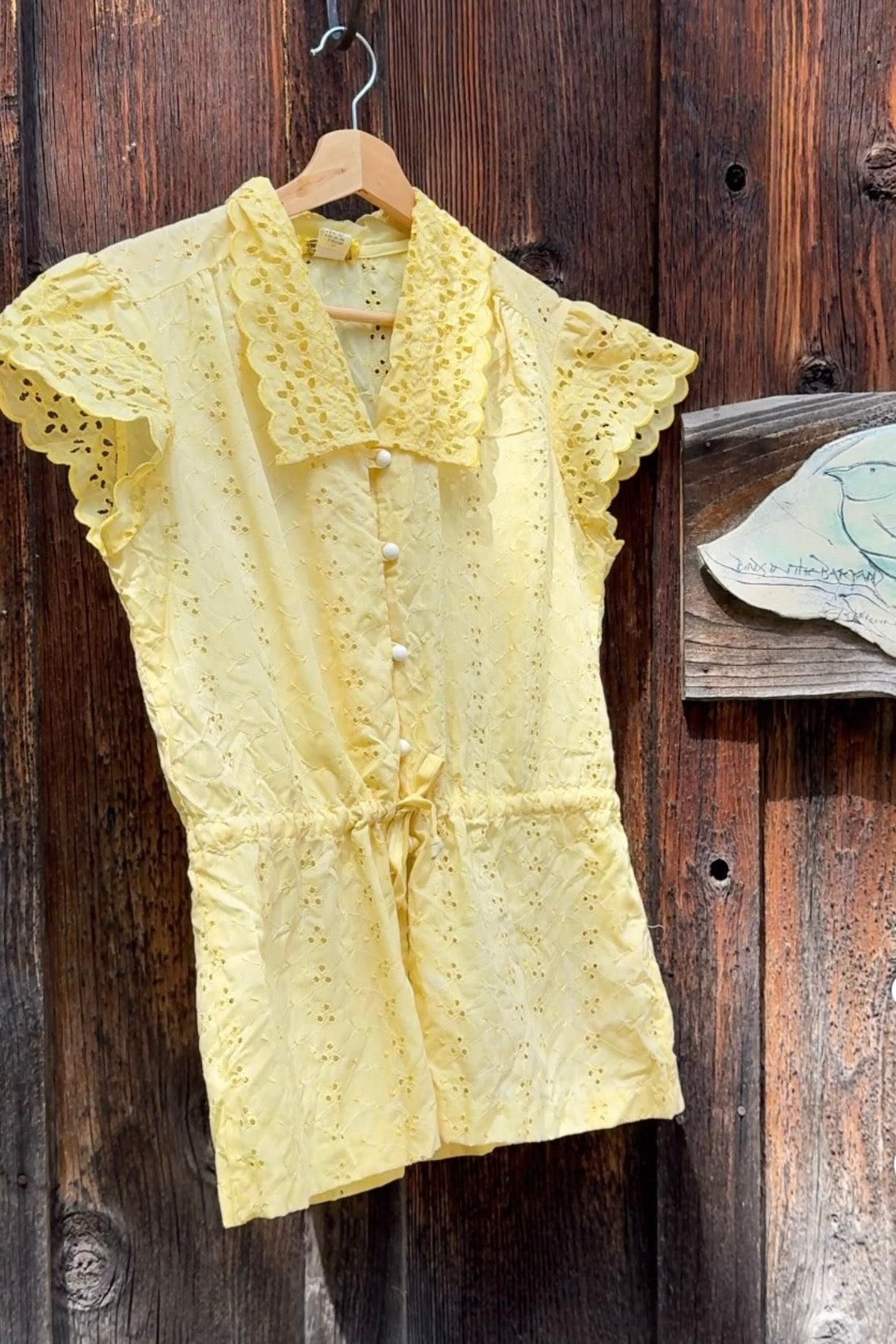Botanically Dyed Vintage Eyelet Drawstring Blouse