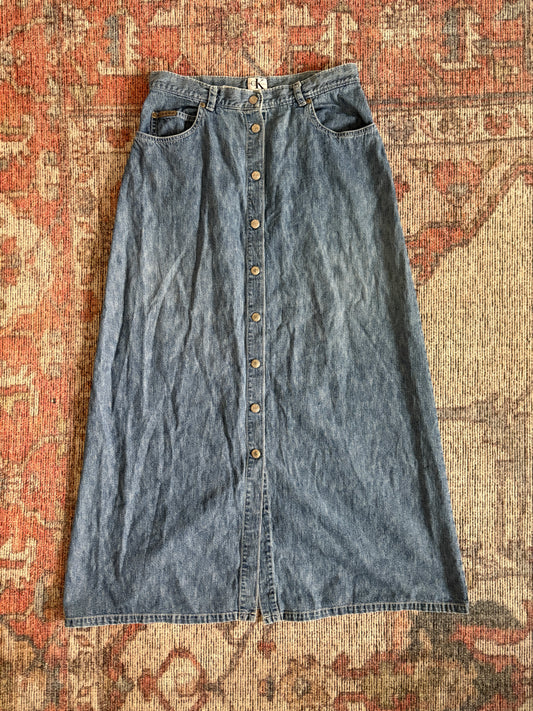 Calvin Klein Button Front Denim Maxi Skirt