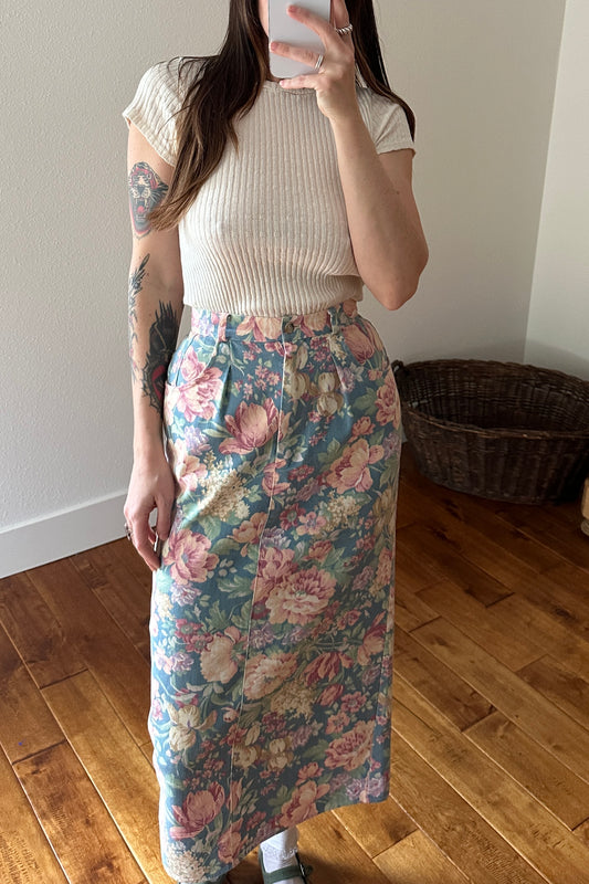 Floral Denim Skirt