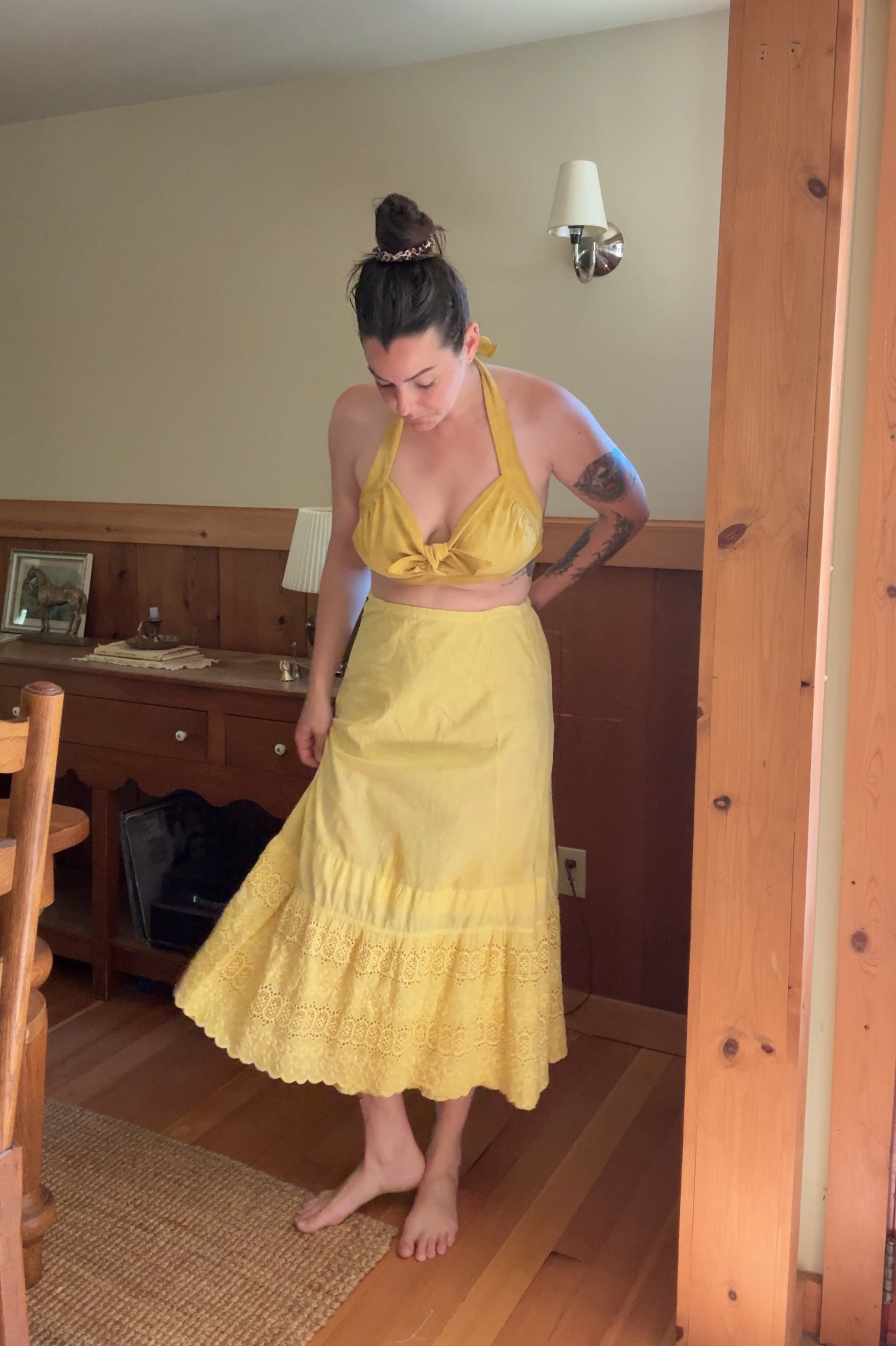 Botanically Dyed Antique Cotton Eyelet Skirt