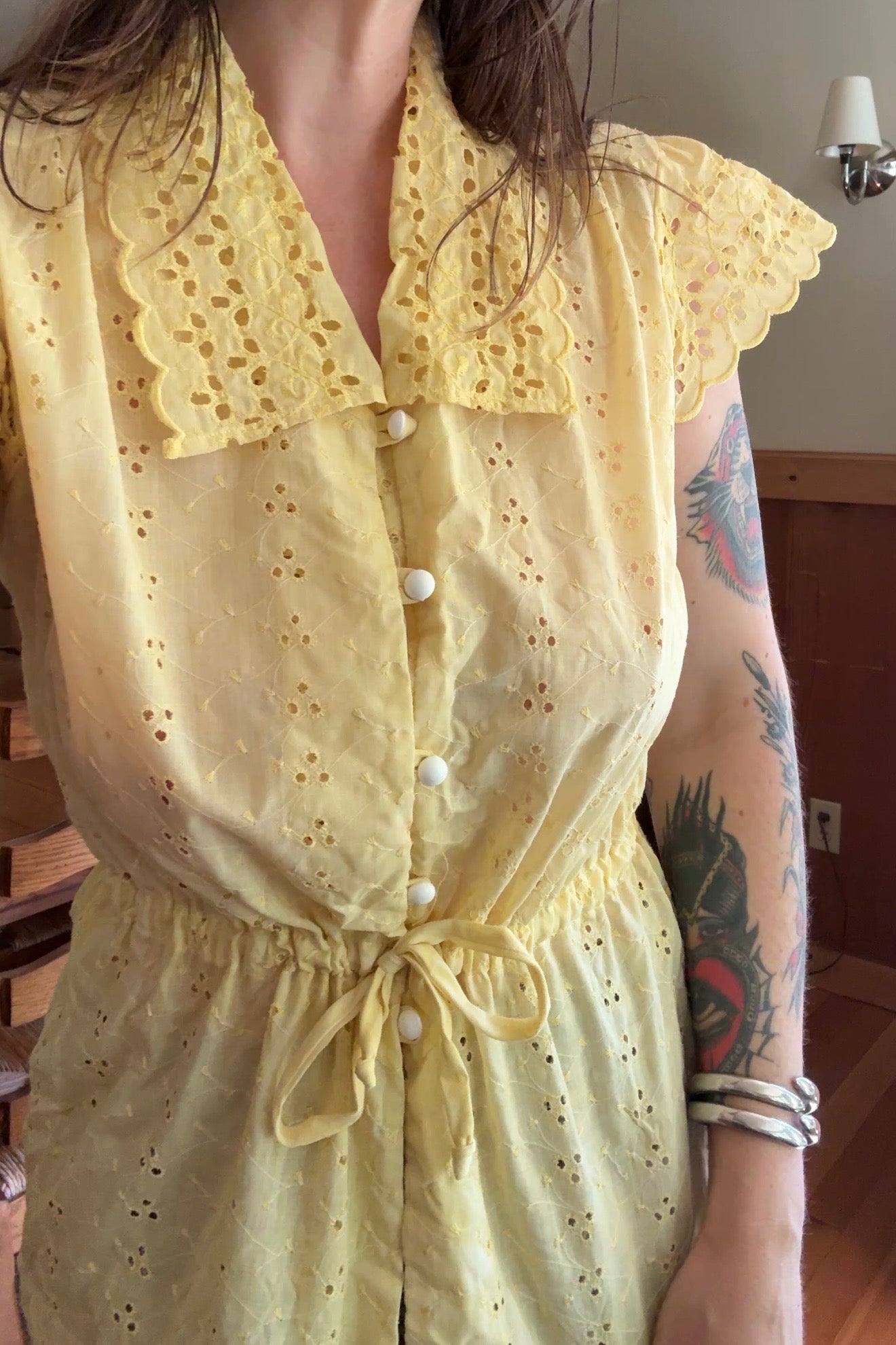 Botanically Dyed Vintage Eyelet Drawstring Blouse