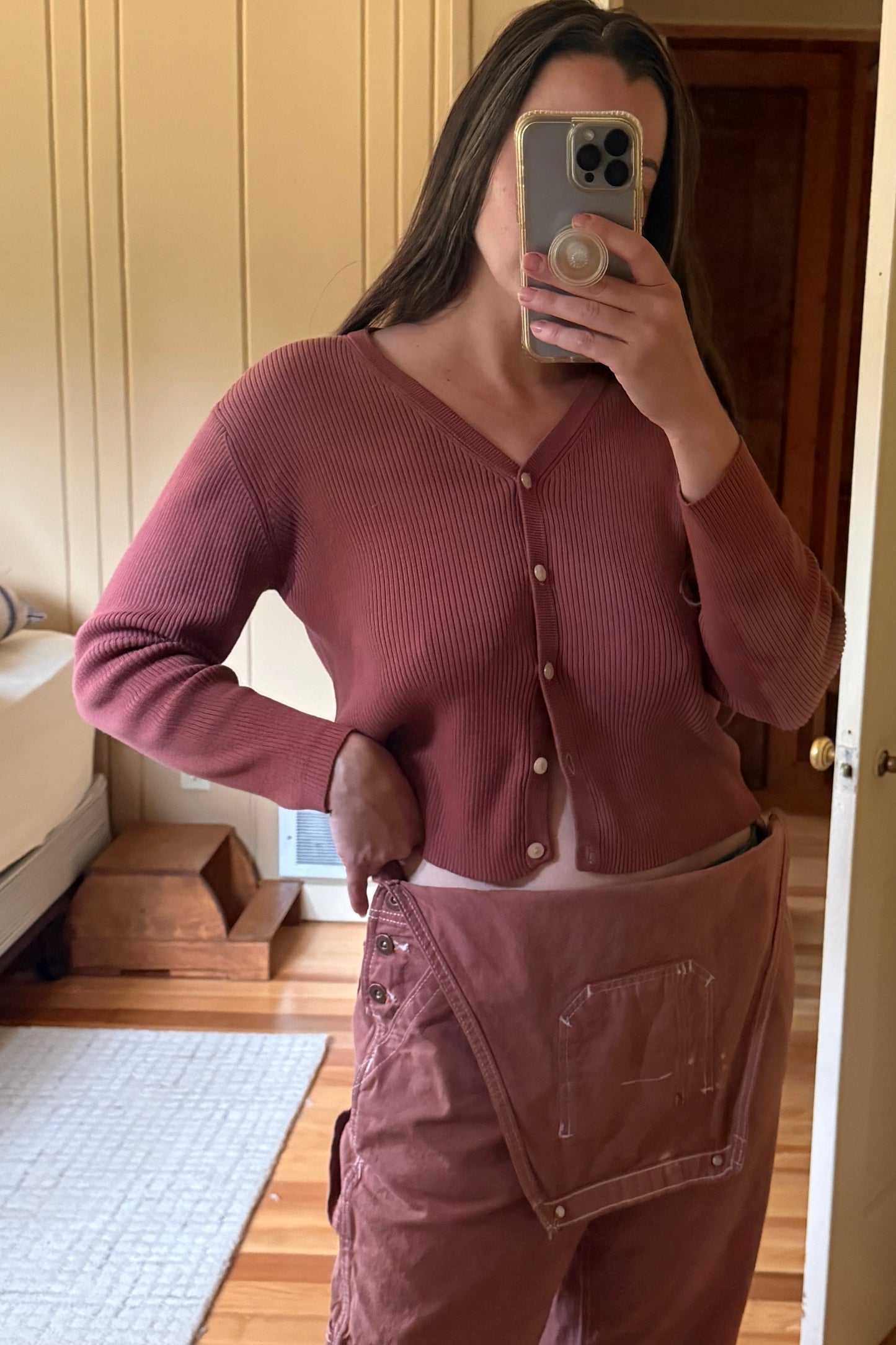 Hand-Dyed Ribbed Cotton Cardigan