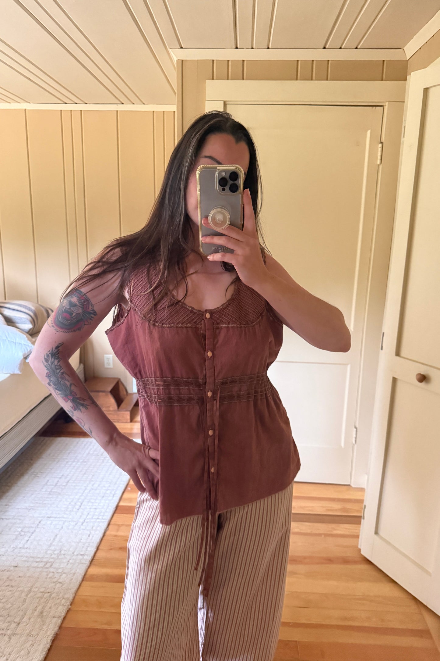 Hand-Dyed Vintage Cotton Pintuck Tank
