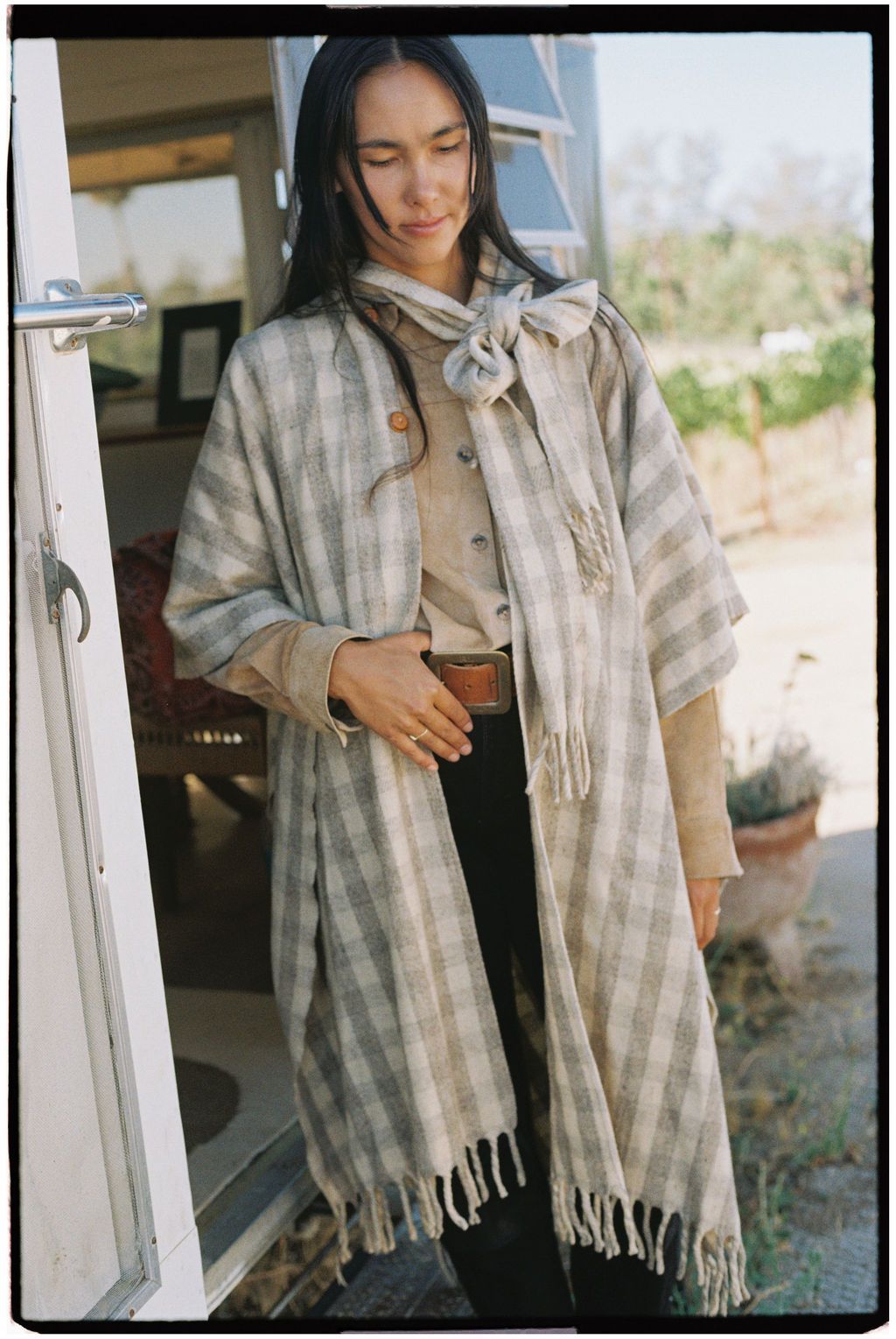 Checkered Wool Cape