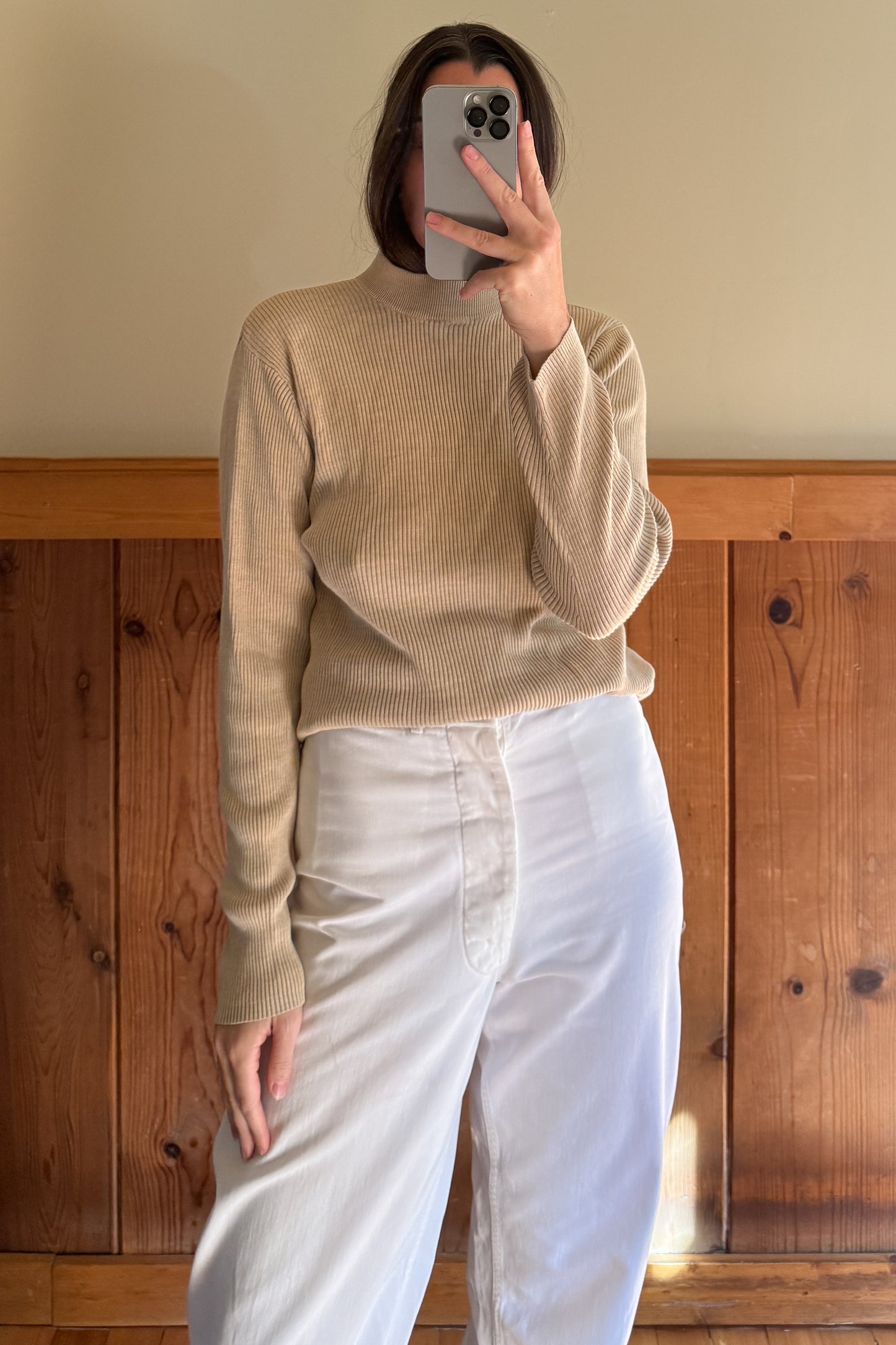 Silk Cotton Ribbed Mock-Neck