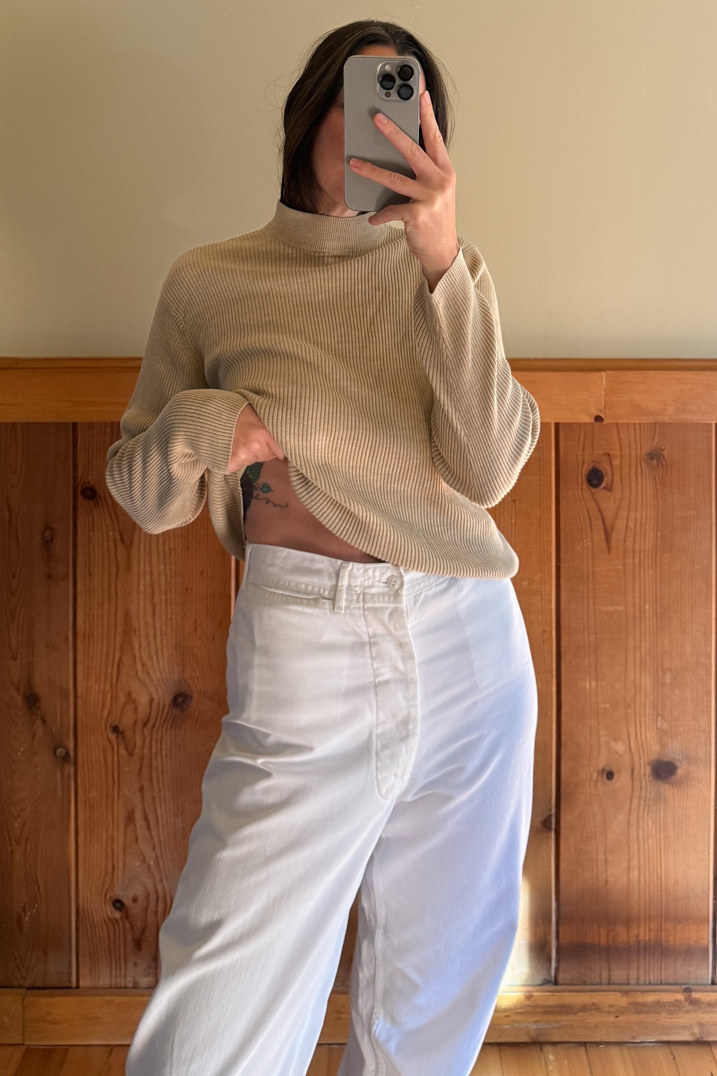 Silk Cotton Ribbed Mock-Neck