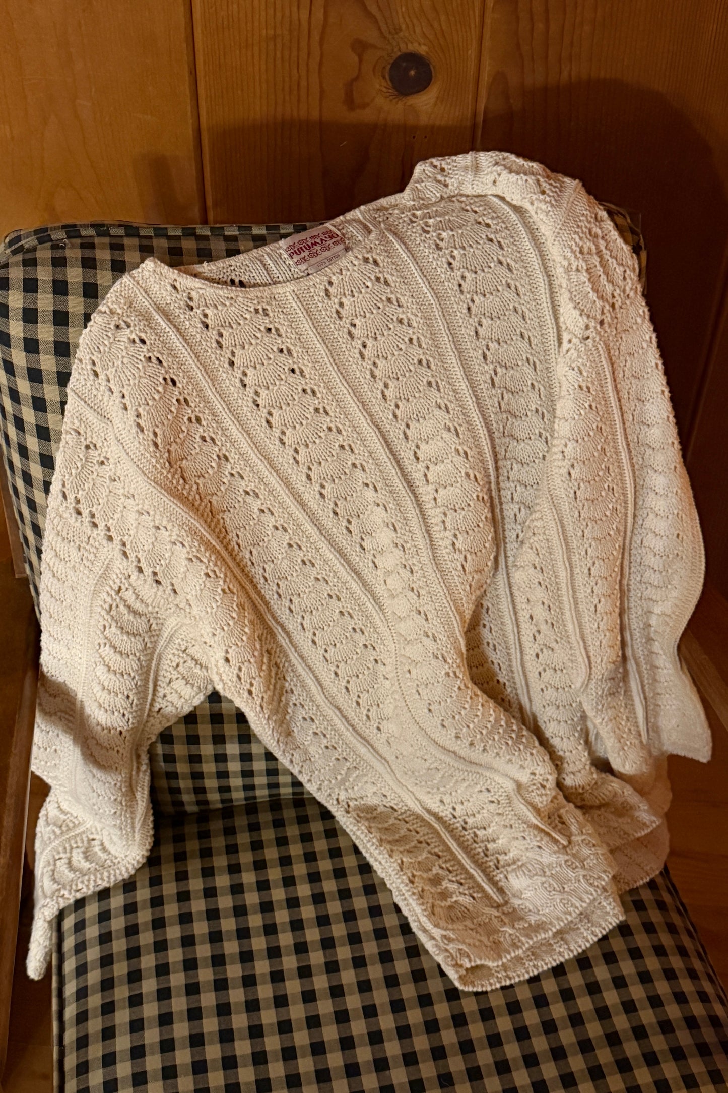 Cream Open Knit Cotton Sweater