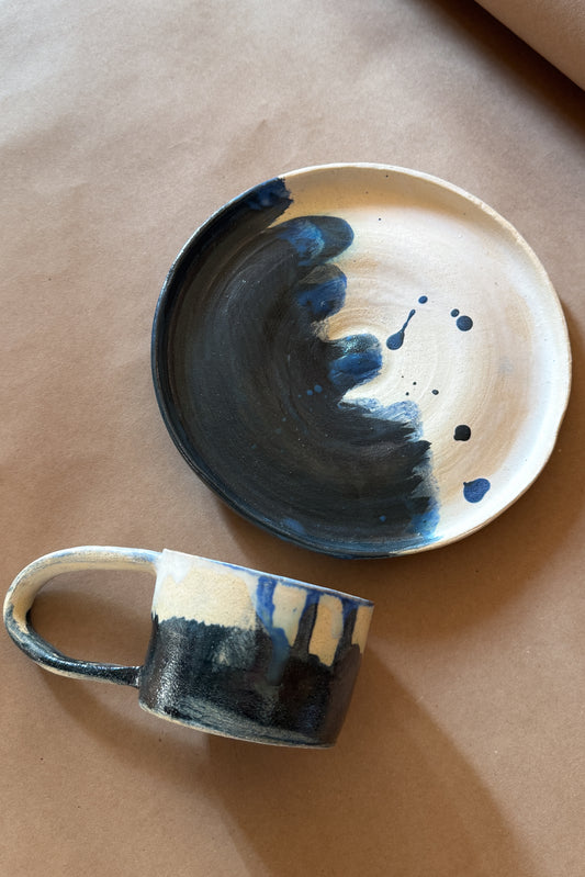 Hand-Made Painted Pottery Plate and Mug