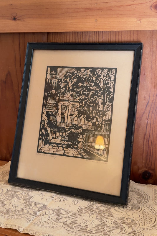 Framed Woodblock Print | "Pirate's Alley" by the American artist Clarence Millet