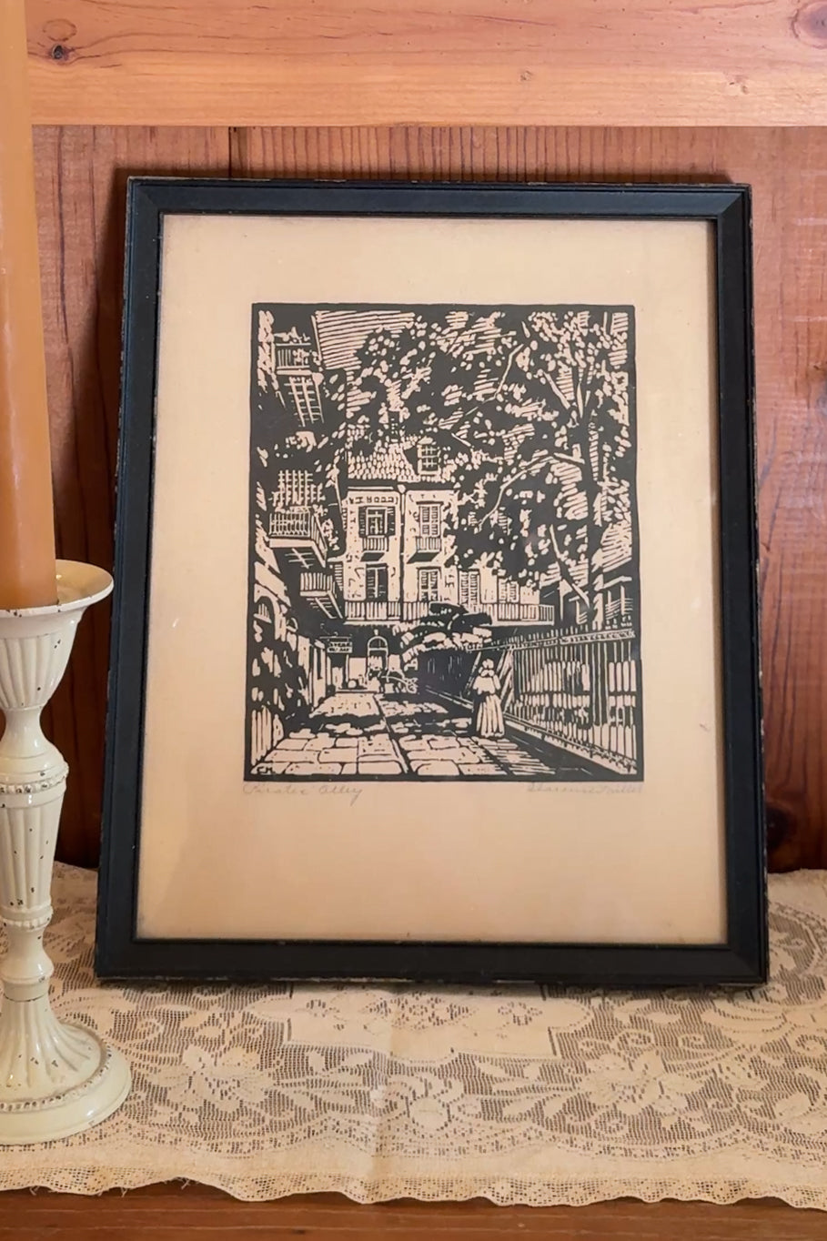 Framed Woodblock Print | "Pirate's Alley" by the American artist Clarence Millet
