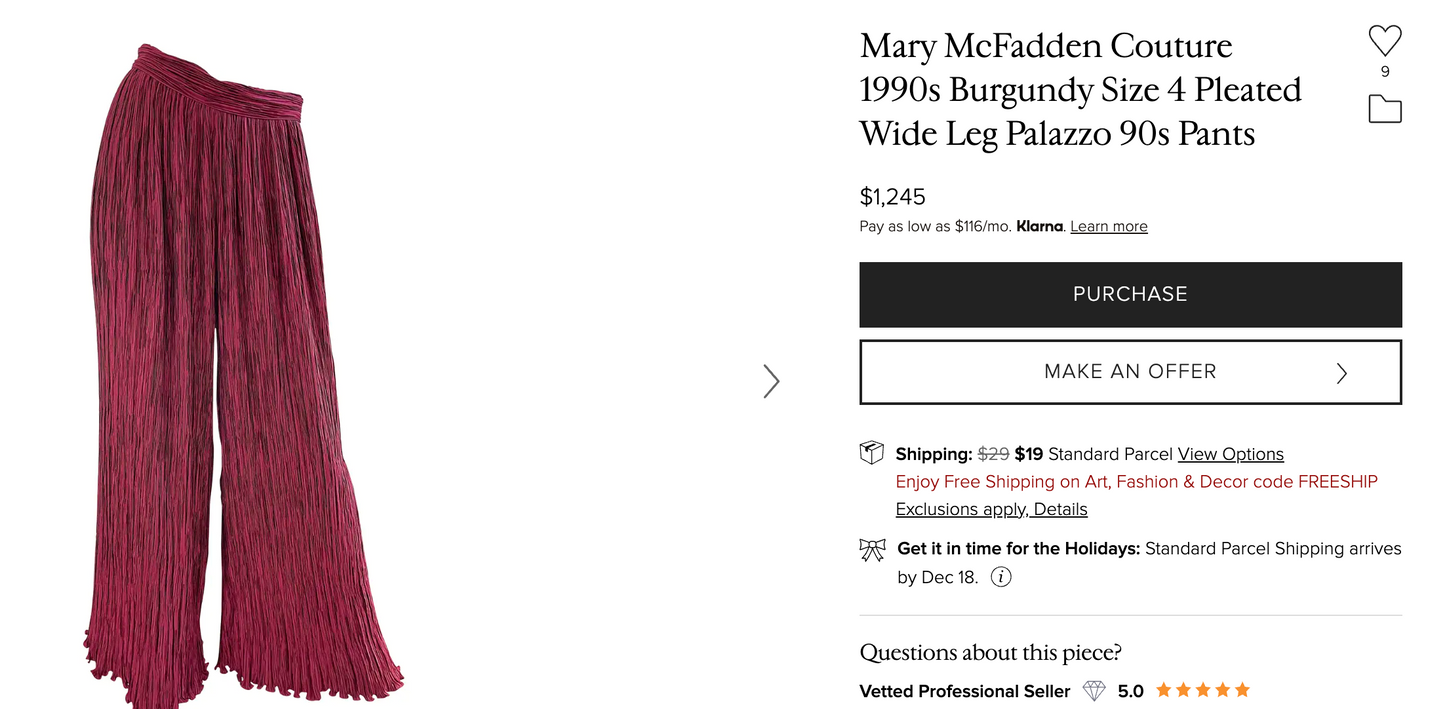 Mary McFadden Pleated Wide Leg Palazzo Pants