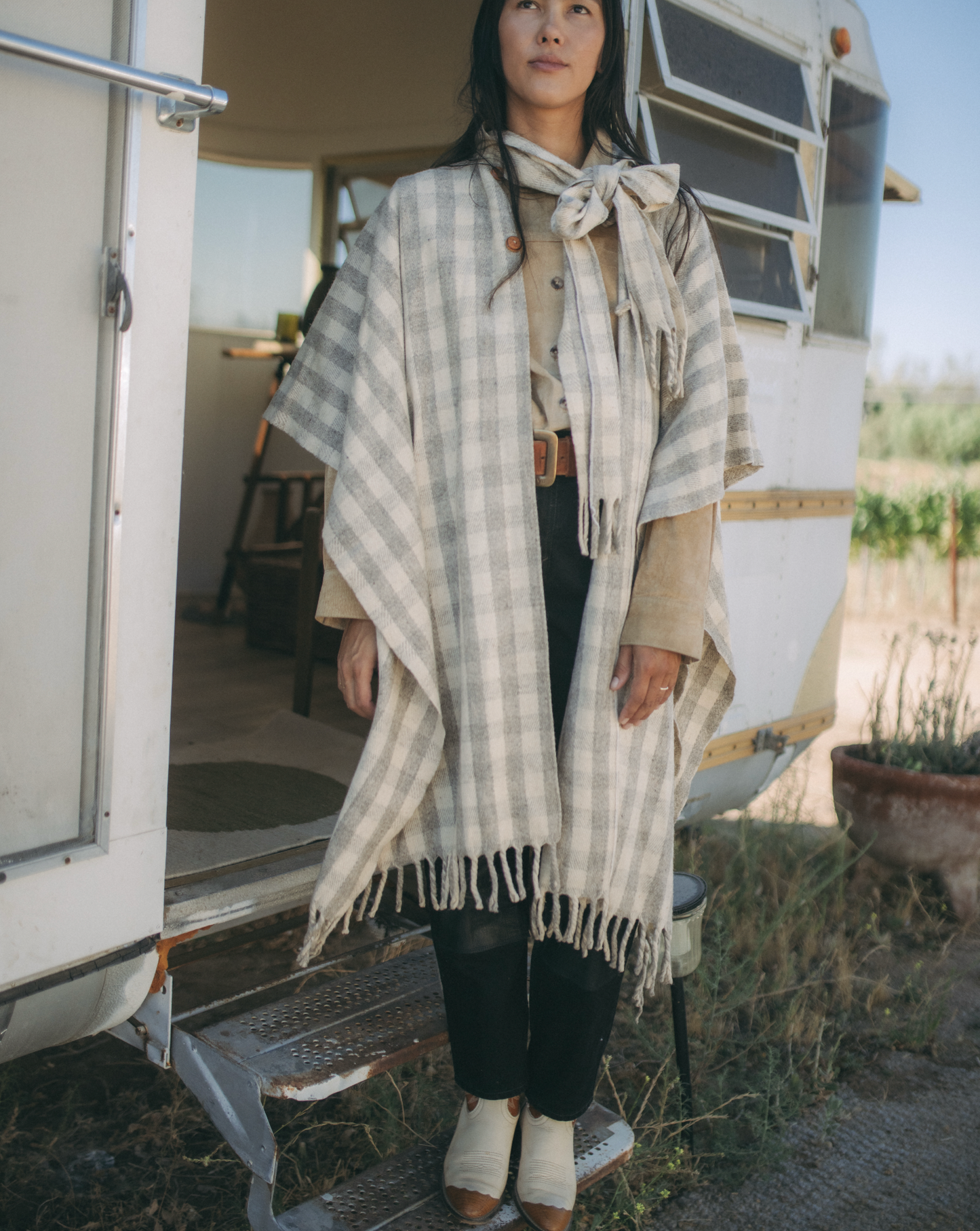 Checkered Wool Cape