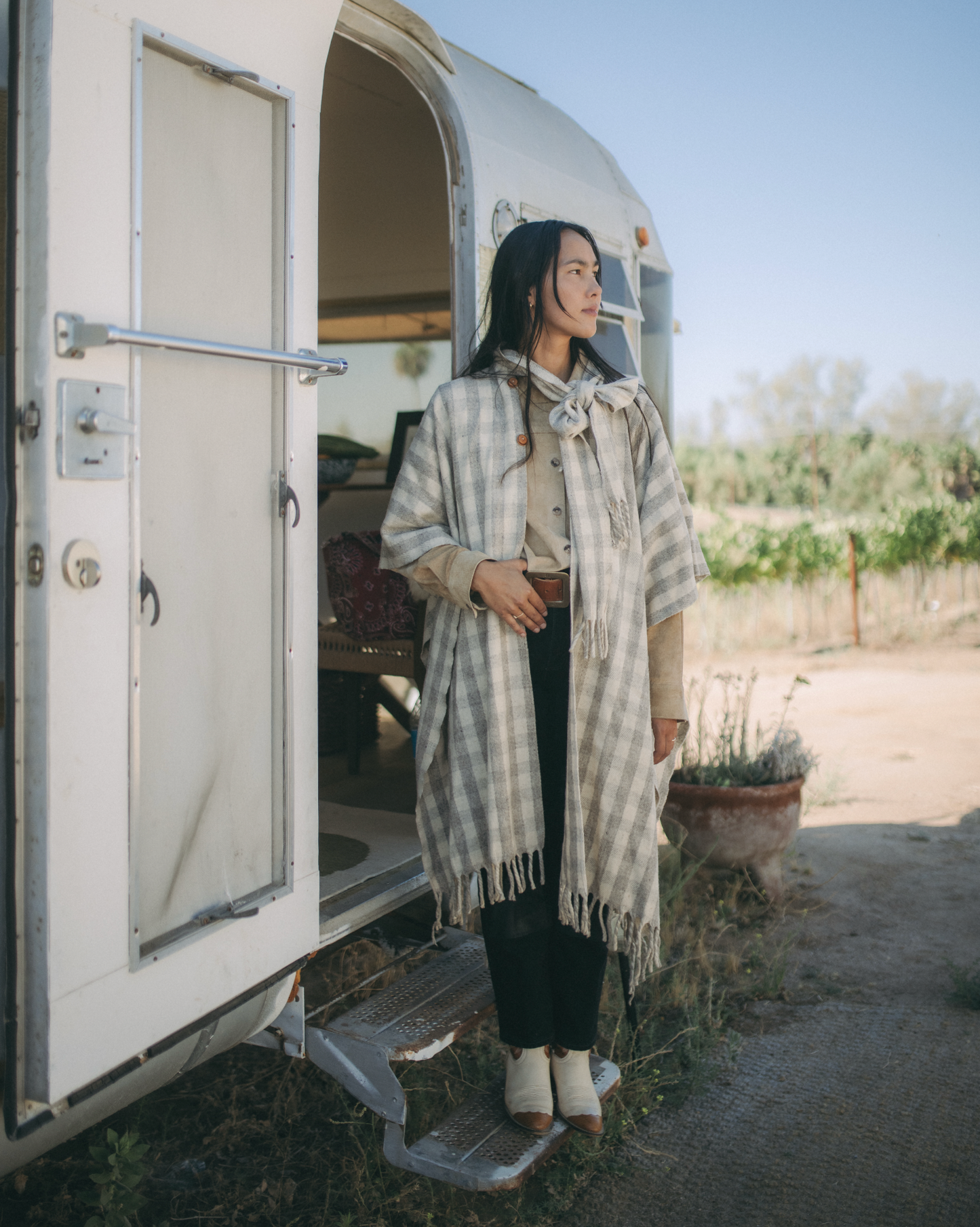 Checkered Wool Cape