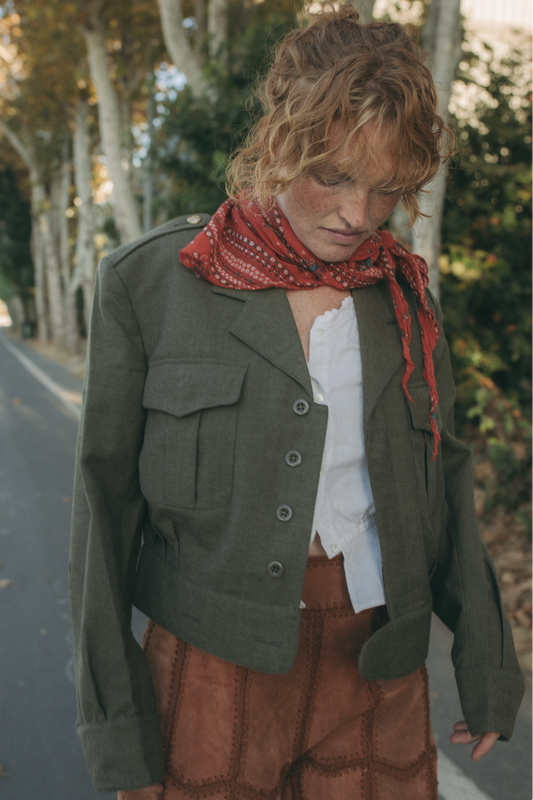 1968 Belgian Military Olive Wool Cropped Jacket