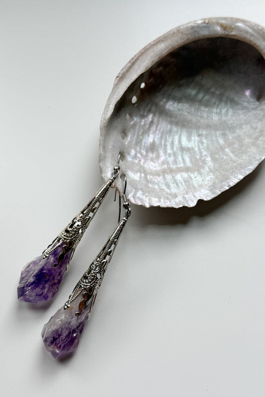 Amethyst Filigree Drop Earrings