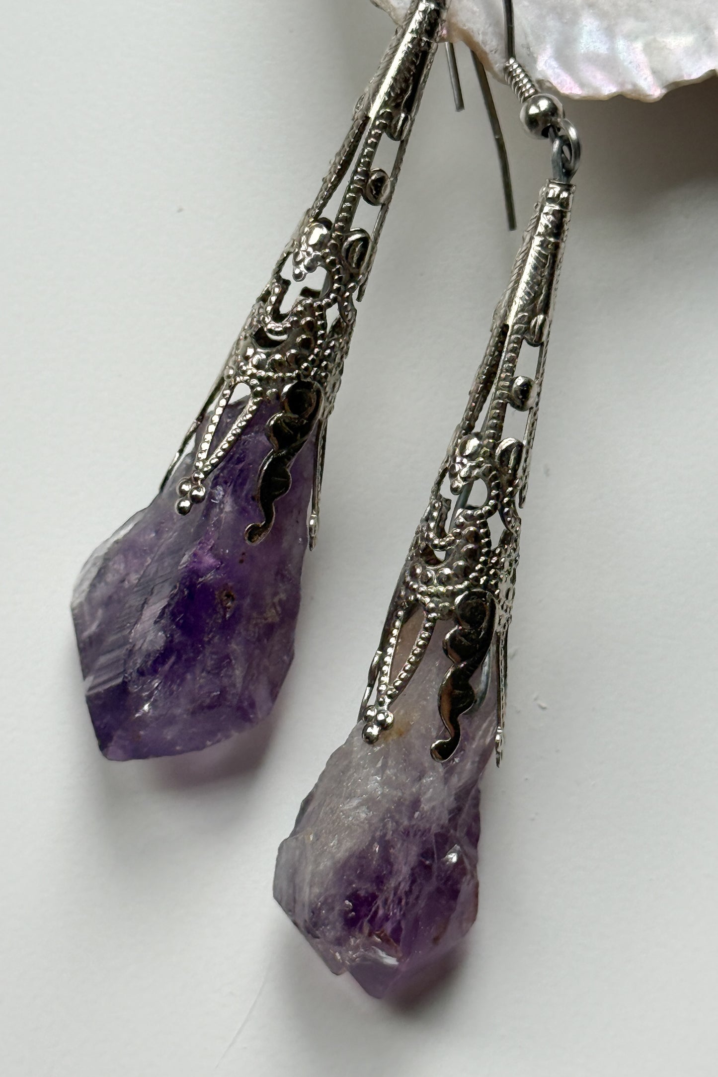 Amethyst Filigree Drop Earrings